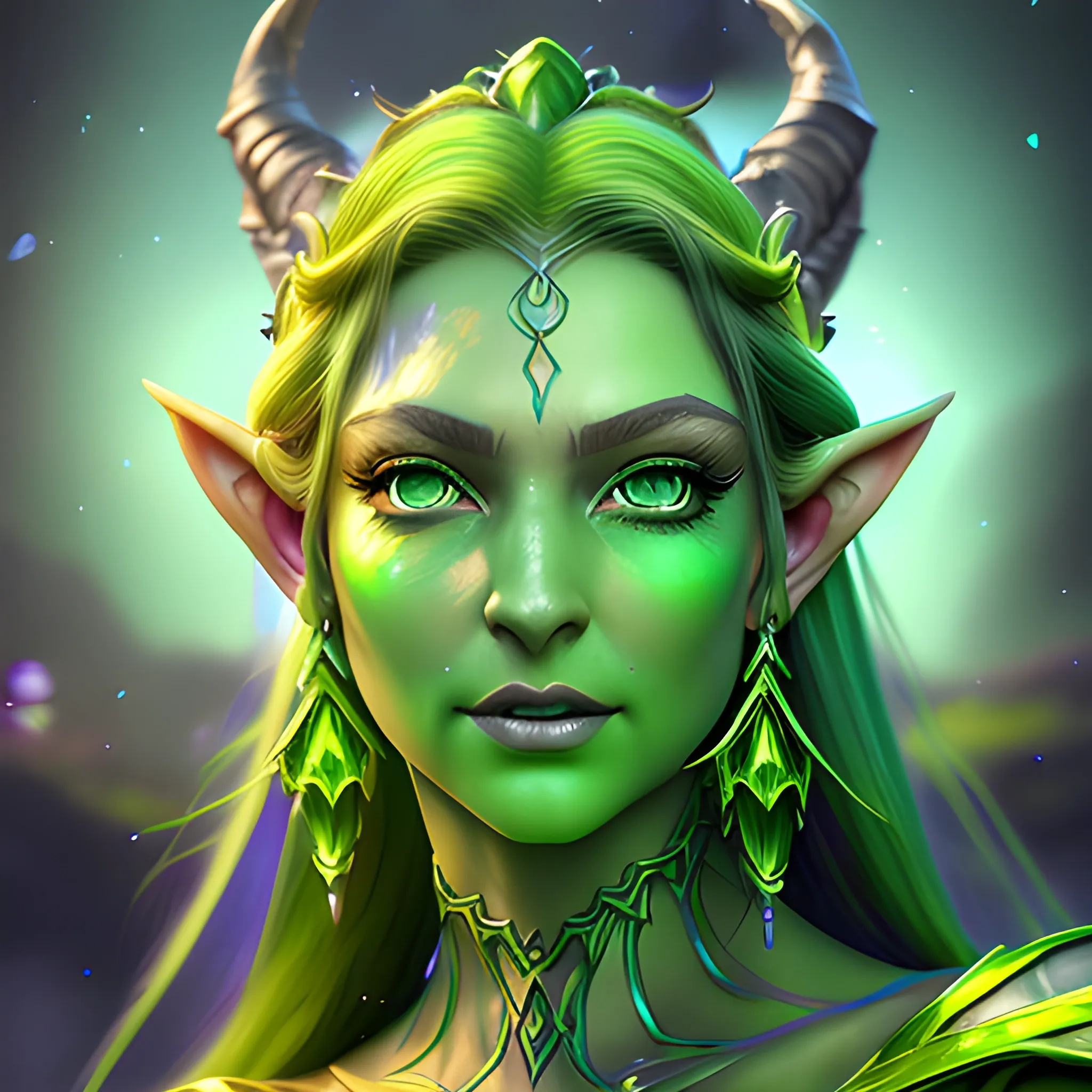UHD , 4k Resolution , WOW Elf Queen , 👑, Photorealistic HD quality Tyrande of world of warcraft, game asset, vibrant colors, octane render, (((( Beautiful realistic face and superb Perfect bright Green Eyes 👀 ))))  Greg rutkowski masterpiece, Beautiful details, trending on artstation, deviantart, , Water Color