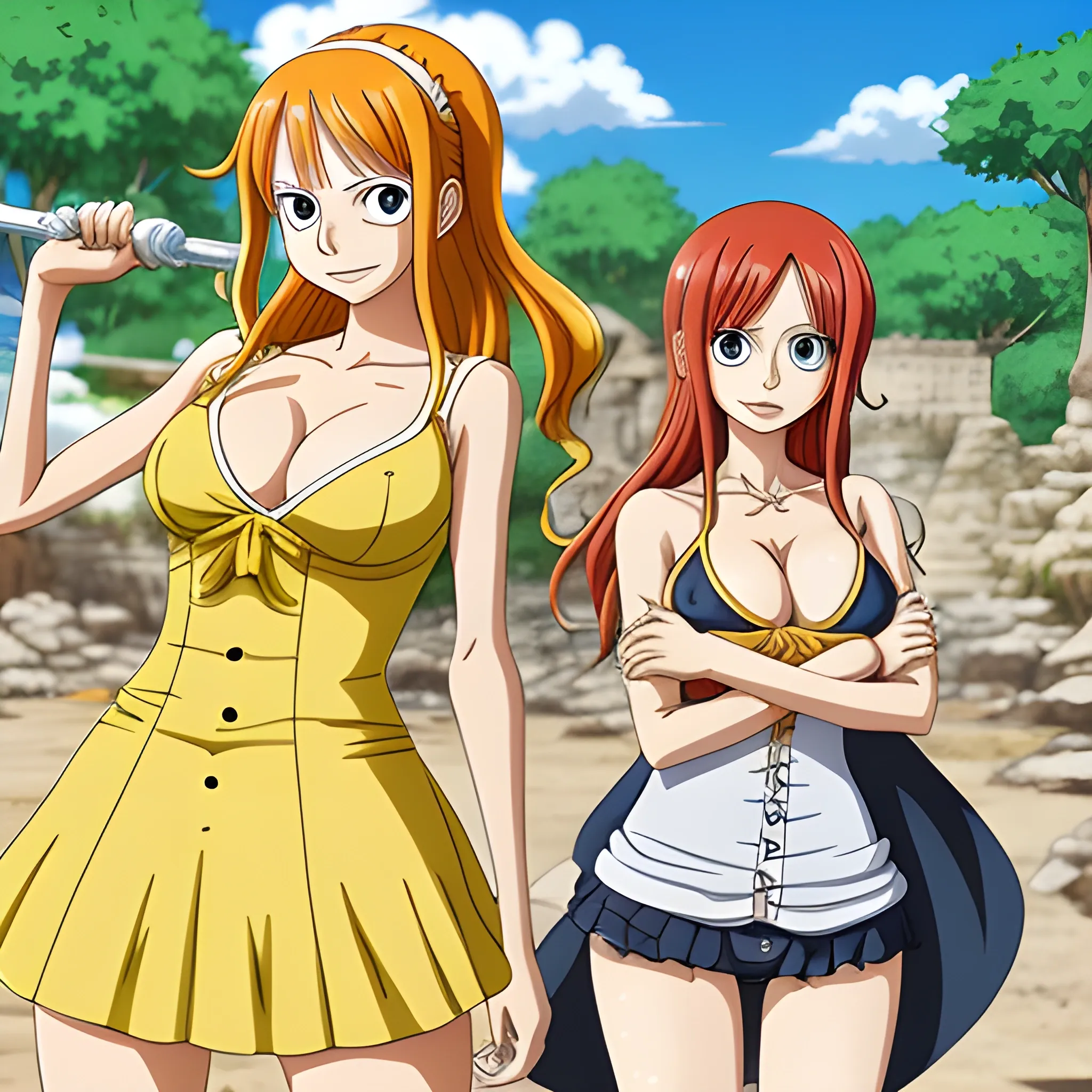 Pocket of lemons, One Piece, Anime, Nami, Robin