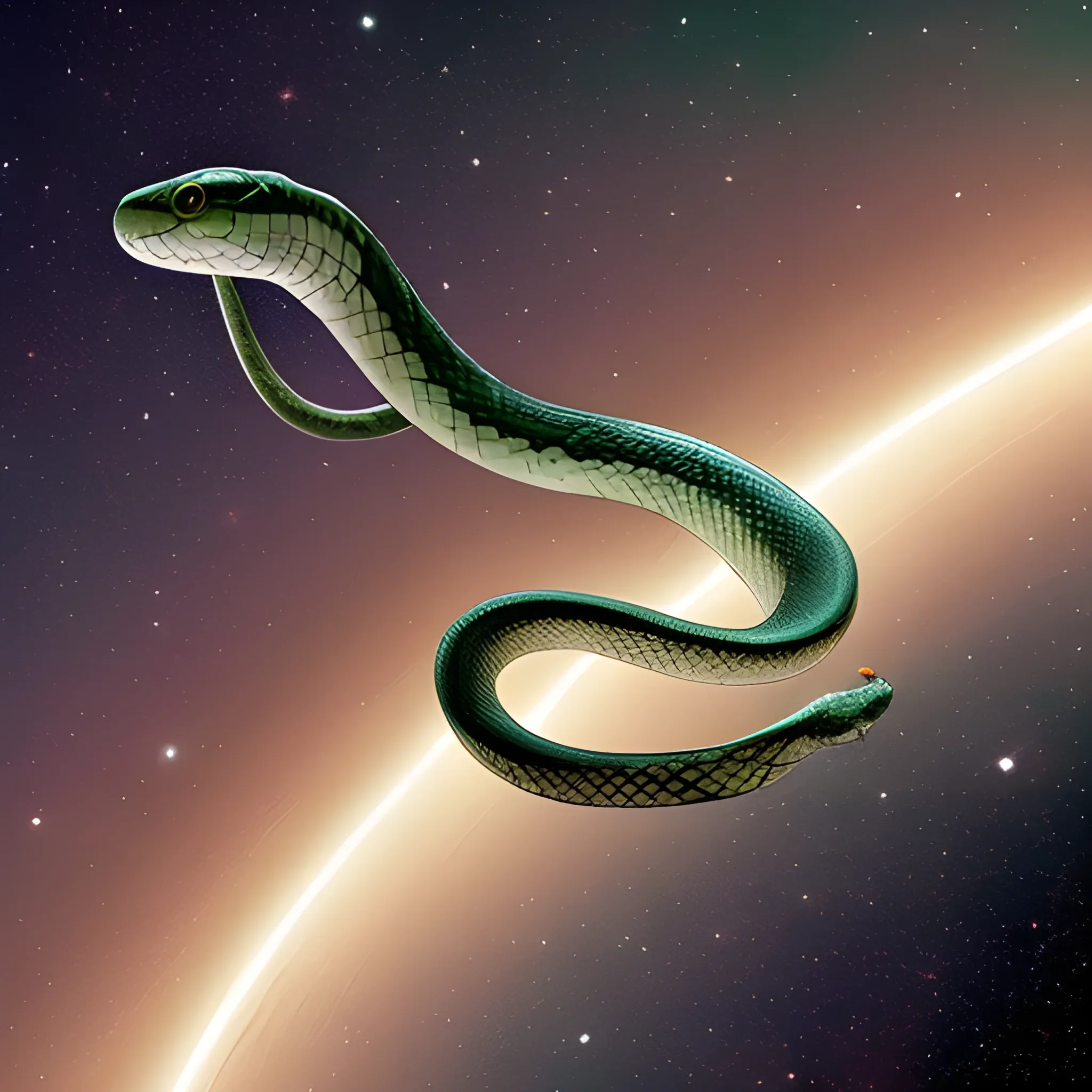 a snake flying through space