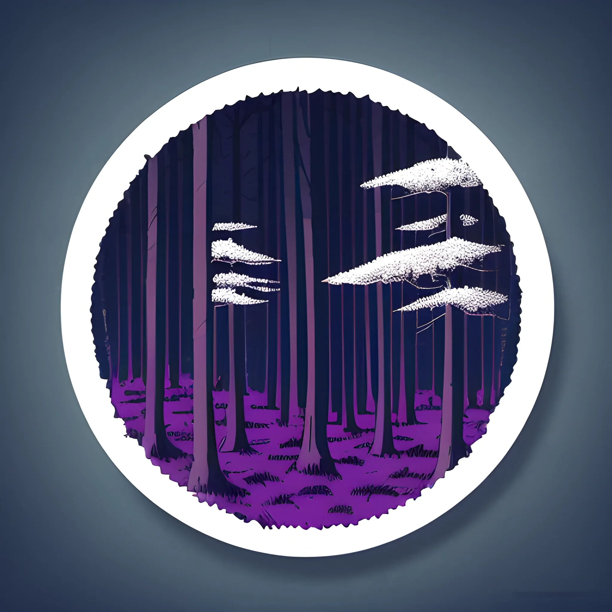 A detailed illustration, night forest at Cresent Moon, sharp focus , CENTERED, full shot splash, t-shirt graphic design piece of artwork, anime, comic, flat design, colorful shades, highly detailed, clean, vector image, flat white background, isometric, vibrant vector, sticker, anime, vintage, rustic, distressed texture, faded colors, line art, engraving style, background white, no shadows, 16k, focus, deviant art masterpiece.