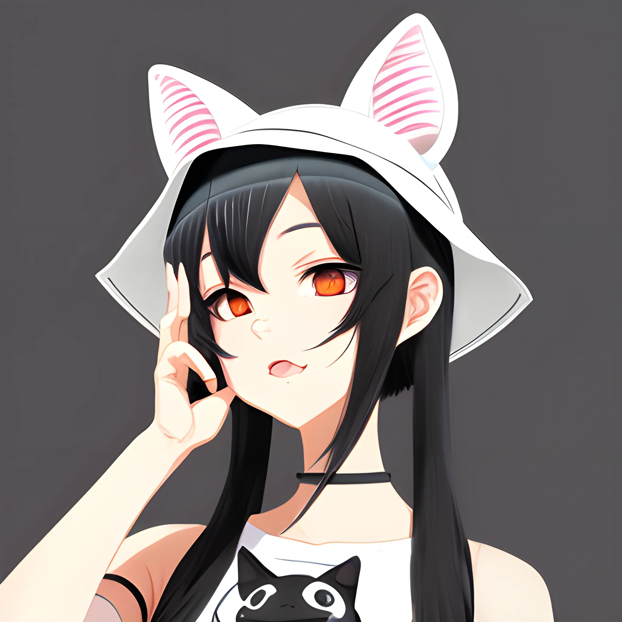 kemonomimi with black hair, human face, bucket hat, pose for hats