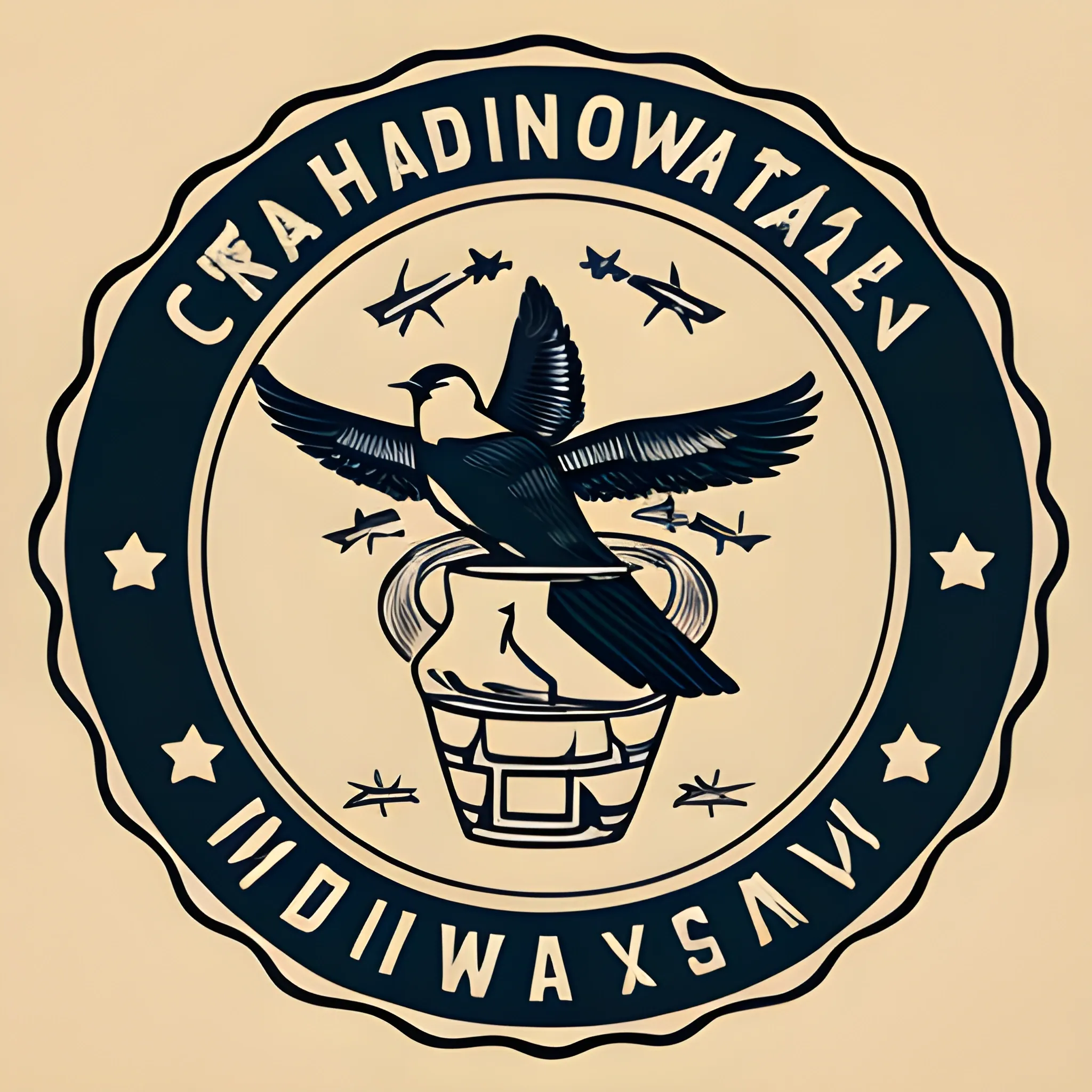 Create a company logo called “Eduardo” in a party cup for a yachting crew community. An old logo, with a rusty metal appearance, like the end of a wax seal stamp, add two swallow tattoo birds, and several stars in the sky, and add each bird facing each other with open wings. 