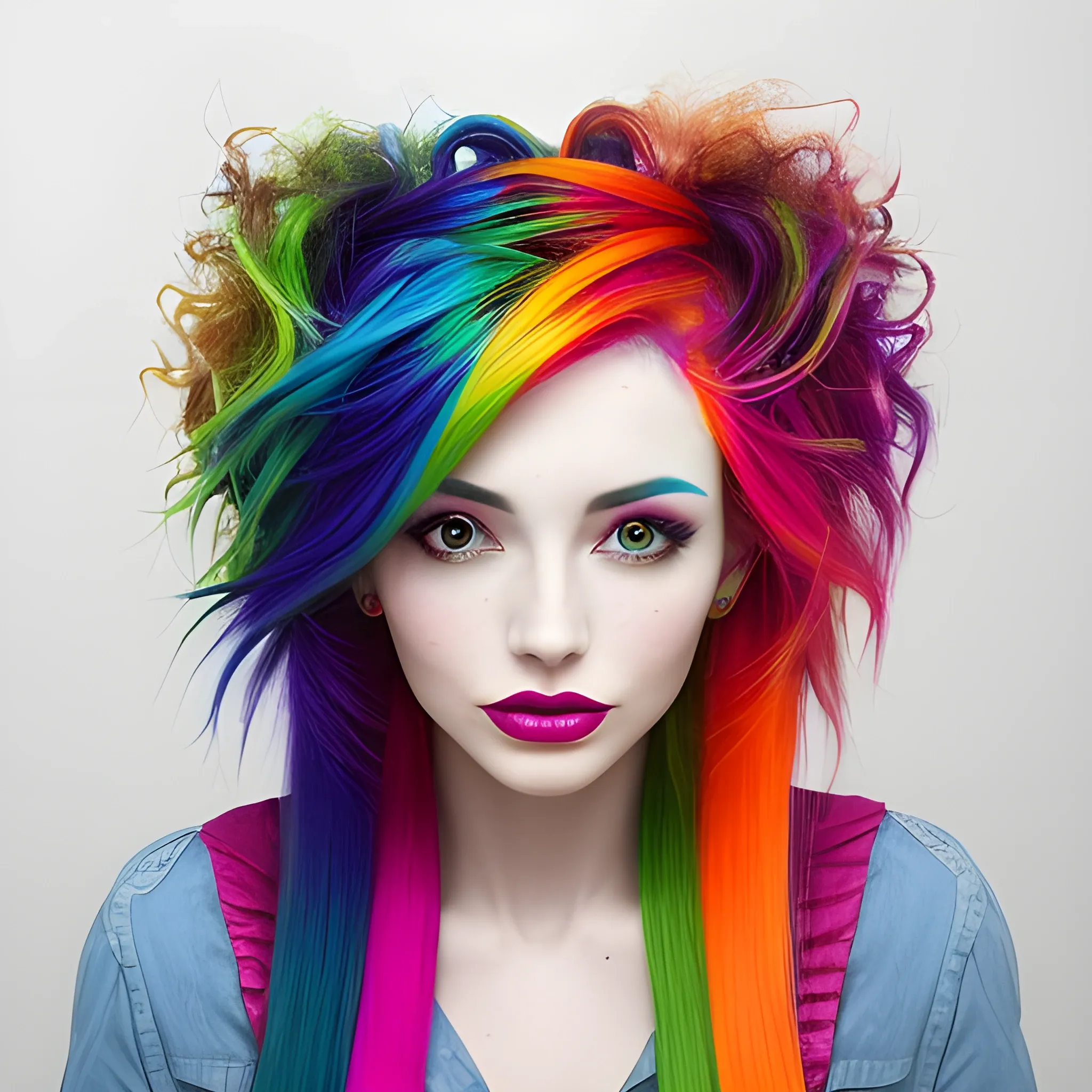 The Woman Is Wearing Multicolored Hair Vibrant Color Scheme Arthub ai