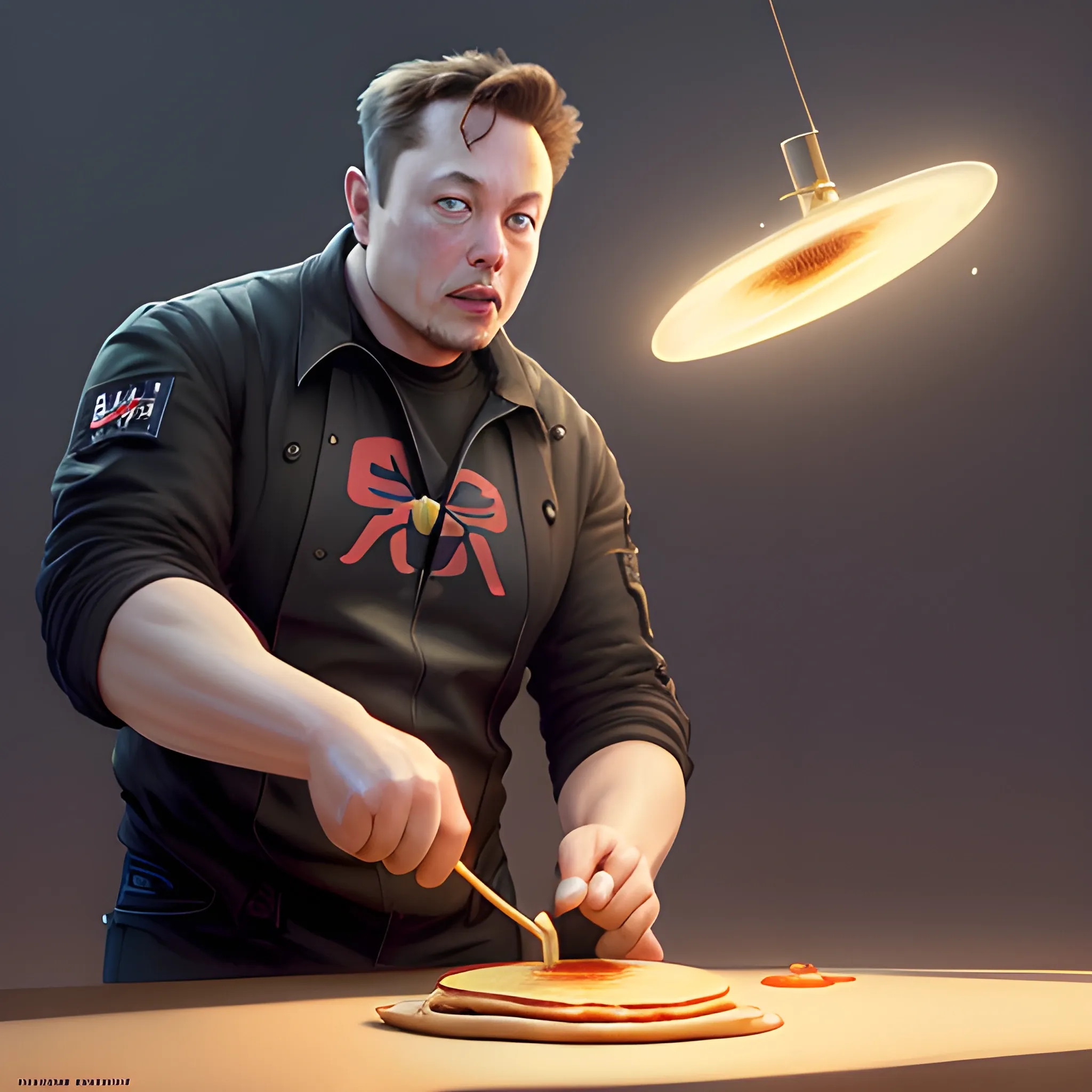 Elon Musk  making pancakes animation pixar style, by magali villeneuve, artgerm, jeremy lipkin and michael garmash, rob rey and kentaro miura style, golden ratio, trending on art station, 3D