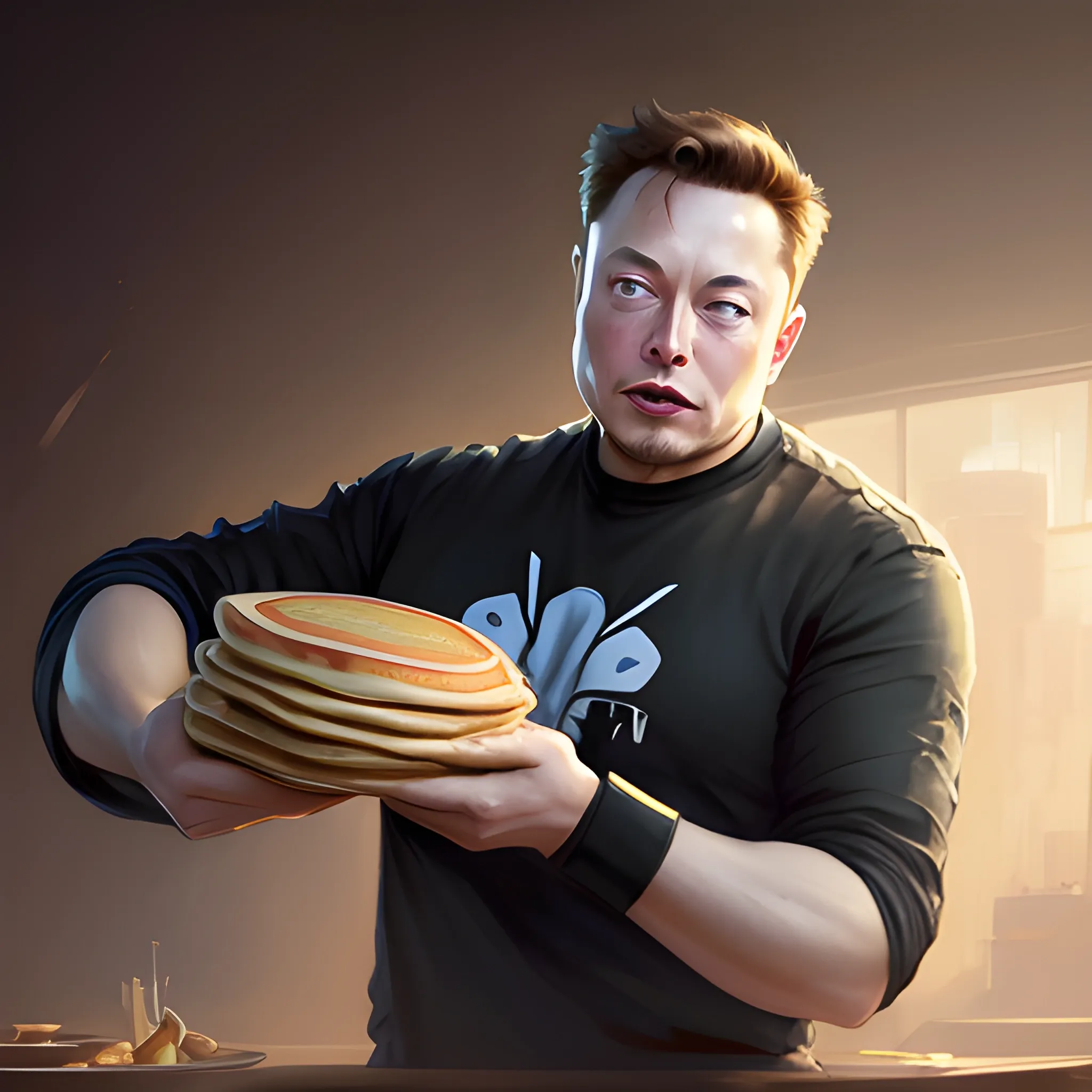 Elon Musk  making pancakes animation pixar style, by magali villeneuve, artgerm, jeremy lipkin and michael garmash, rob rey and kentaro miura style, golden ratio, trending on art station, 3D, Cartoon