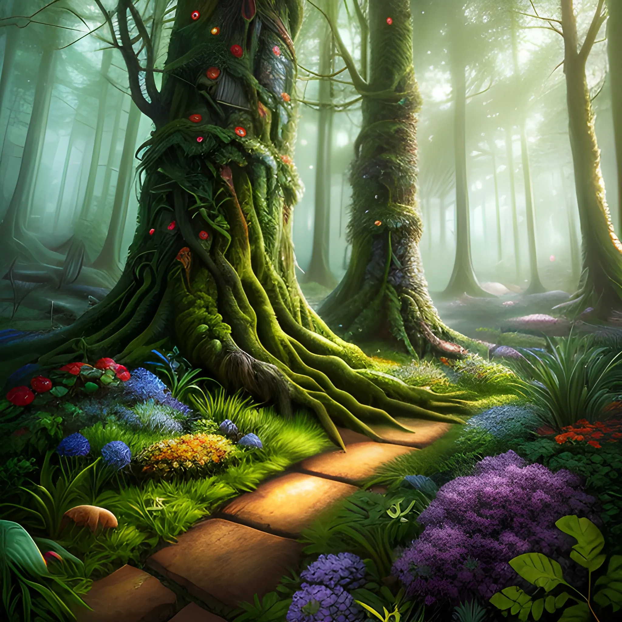 A photorealistic illustration depicting a lost baby in a magical forest. The illustration captures the enchanting atmosphere of the forest, with vibrant colors, lush vegetation, and whimsical creatures. The baby is shown in the center of the composition, surrounded by towering trees, sparkling flowers, and friendly animals that offer comfort and guidance. The lighting is soft and diffused, creating a warm and inviting ambiance. The level of detail in the illustration is intricate, showcasing the textures and patterns of the forest elements. Overall, the photorealistic style brings the magical forest to life, evoking a sense of wonder and adventure., Cartoon, 3D