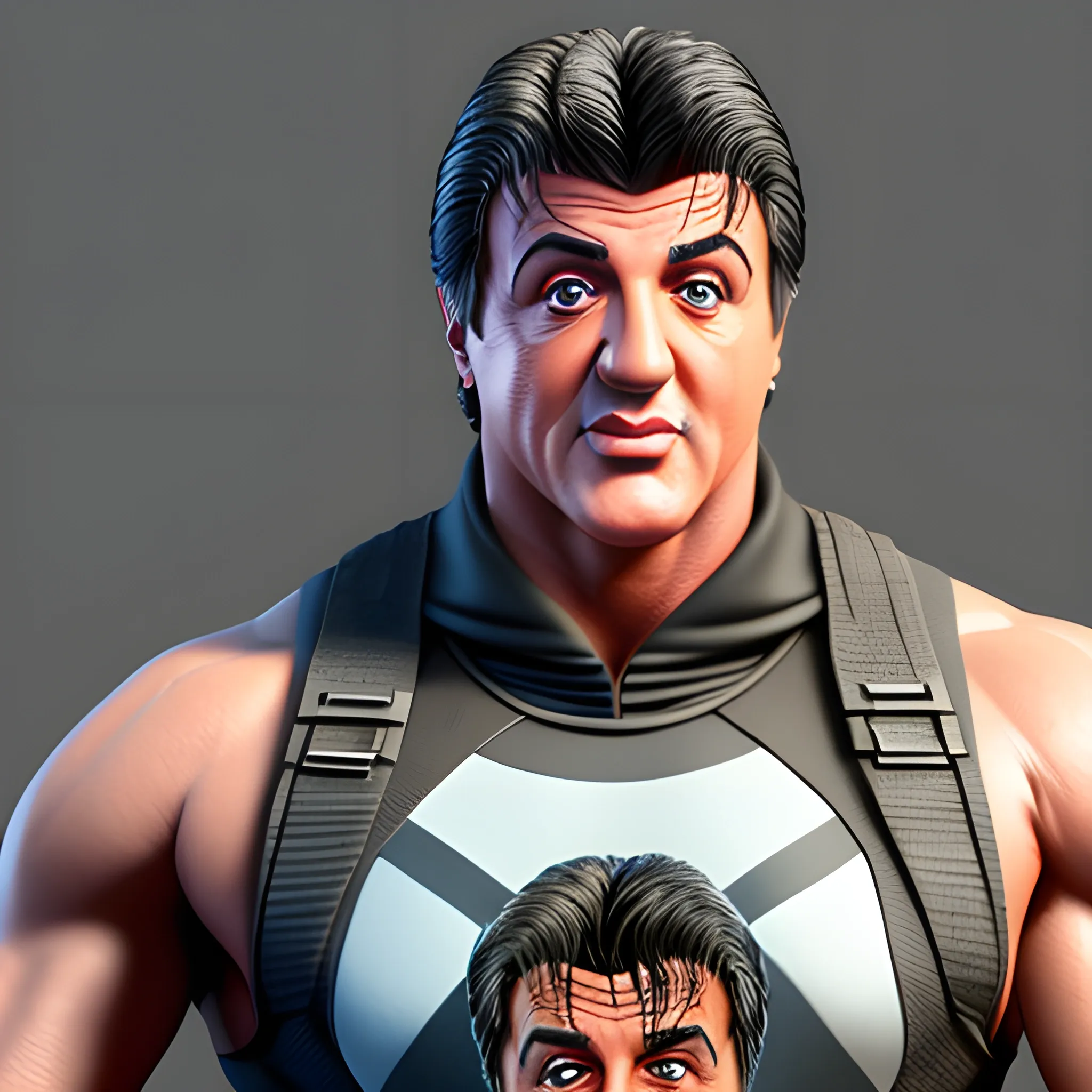 face of sylvester stallone. 3D rendering. unreal engine. incredible resemblance. very detailed. cartoon caricature., 3D