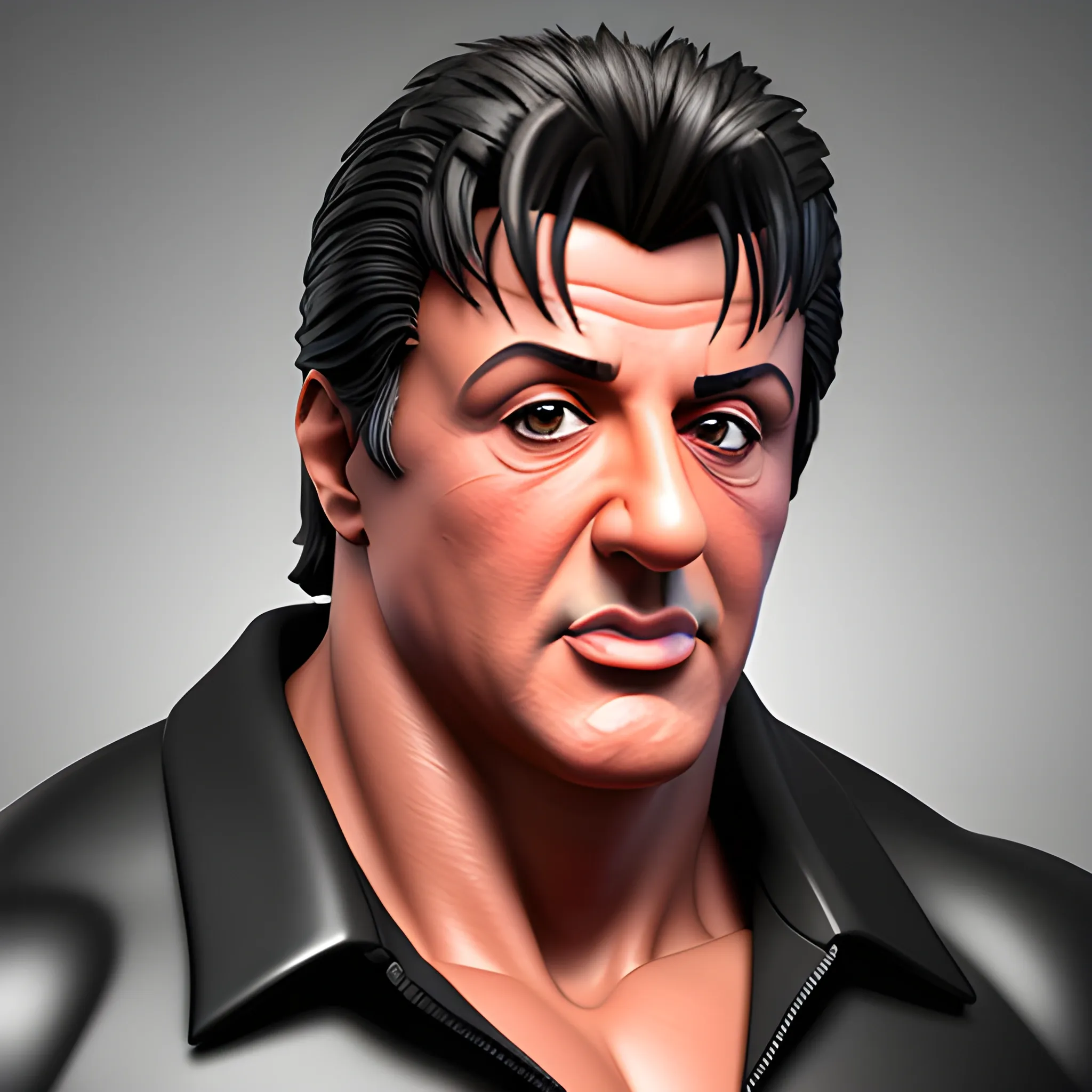 face of sylvester stallone. 3D rendering. unreal engine. incredible resemblance. very detailed. cartoon caricature., 3D, Cartoon