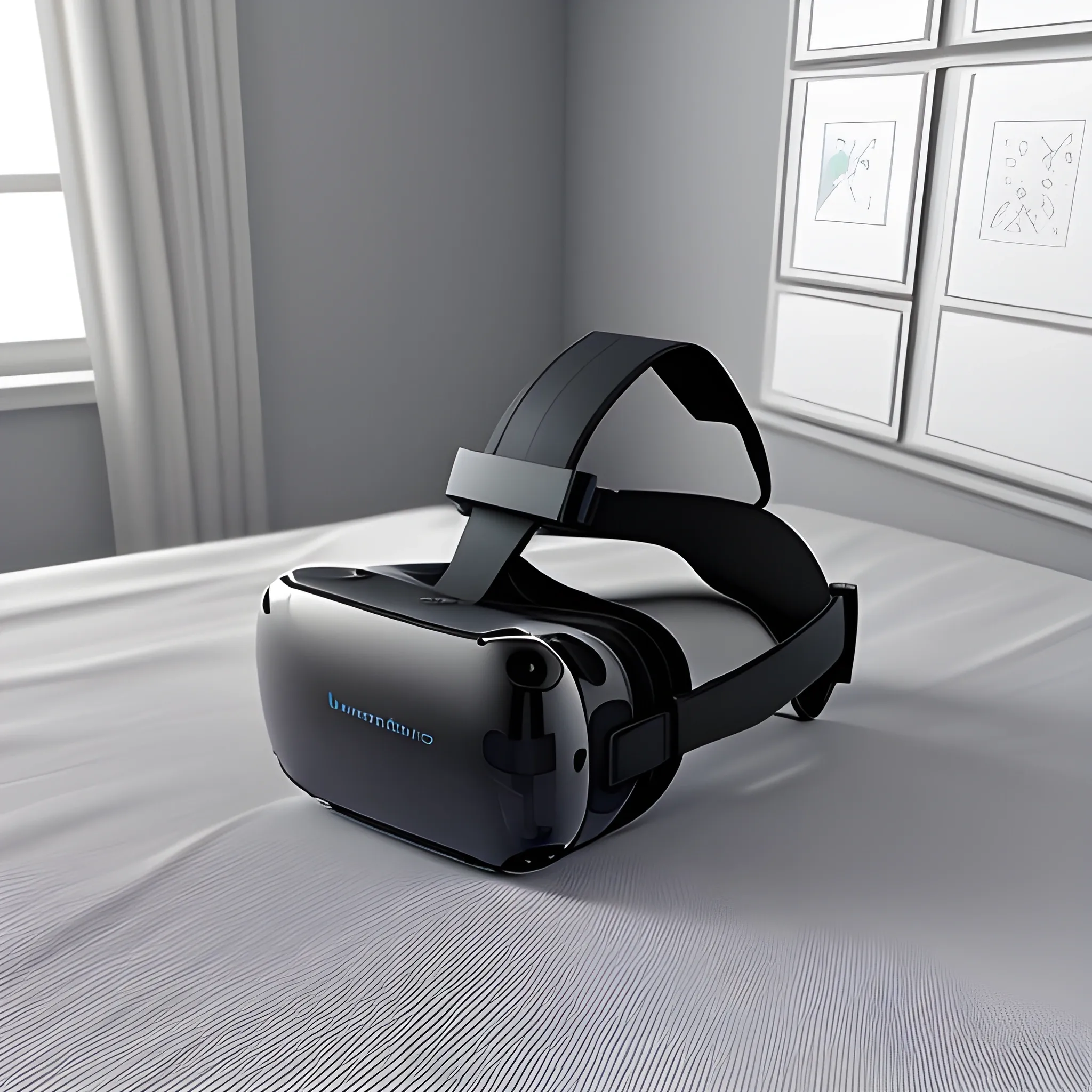virtual reality headsets on top of a bed, 3D