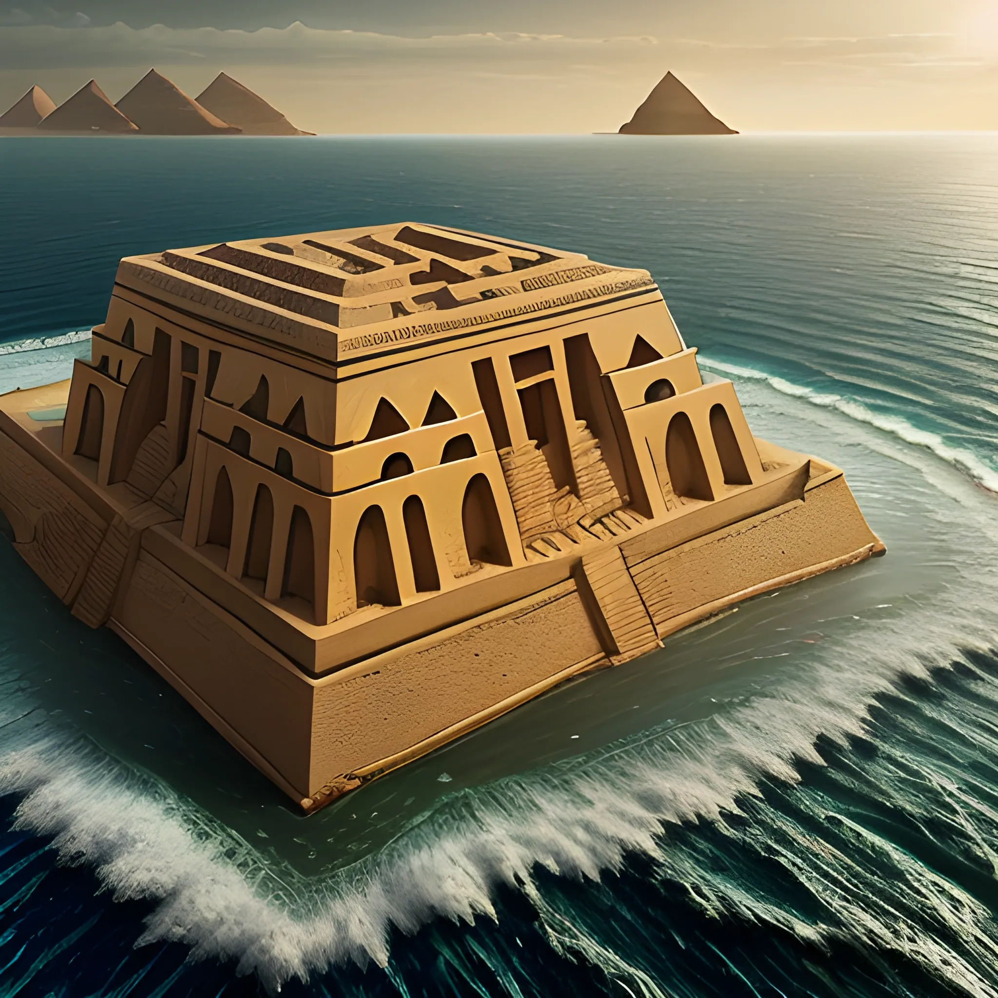 an ancient Ziggurat in the coast of the Persian Gulf,hyperrealistic| highly detailed| cinematic| beautiful| cgssociety| artstation| oil painting --ar 16:9