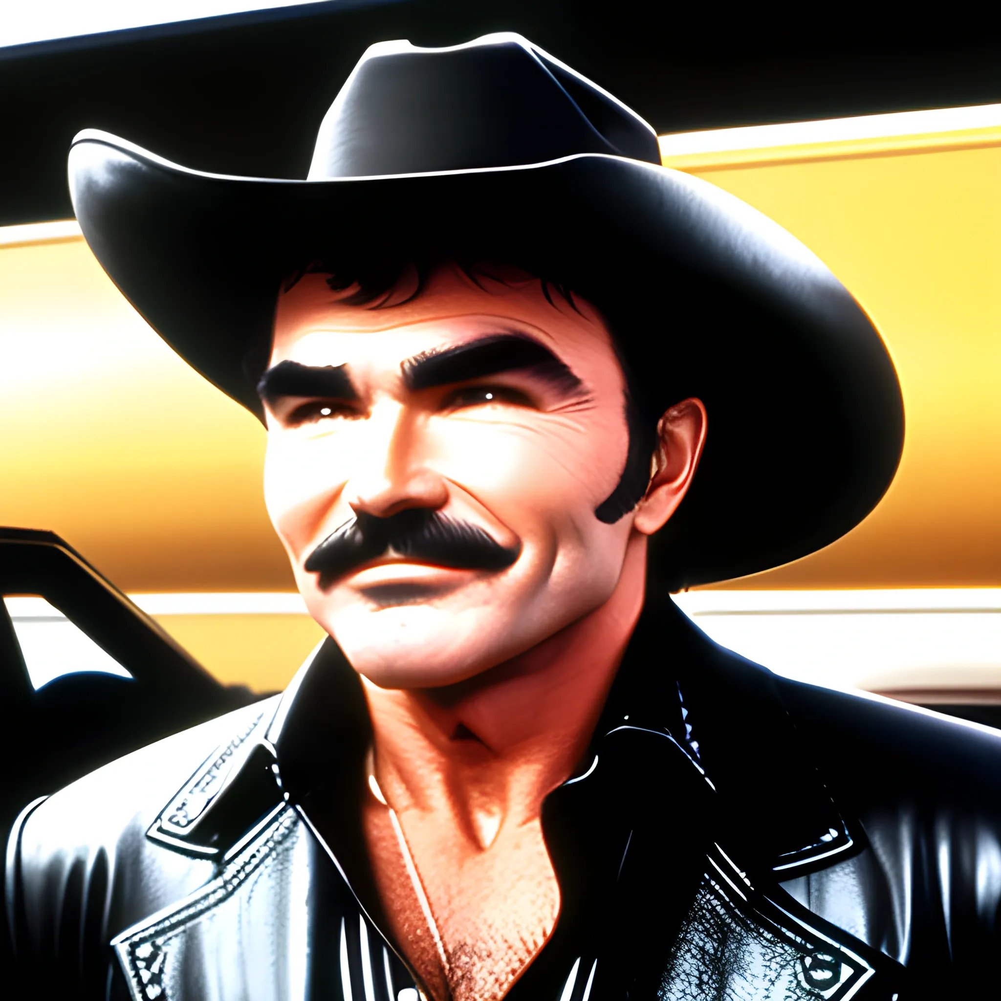 Burt reynolds wearing cowboy hat black trans am