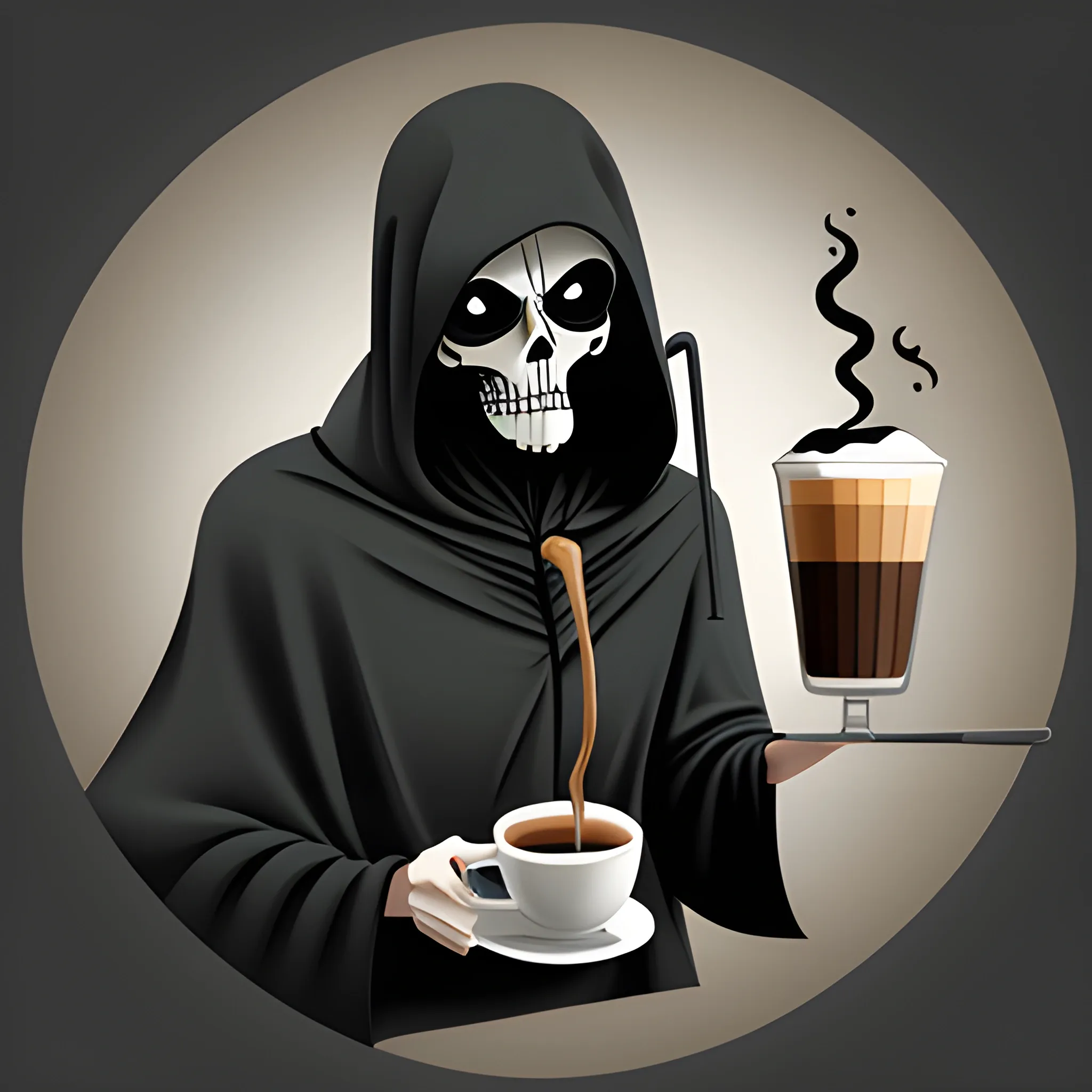 Grim reaper drinking coffee illustrations