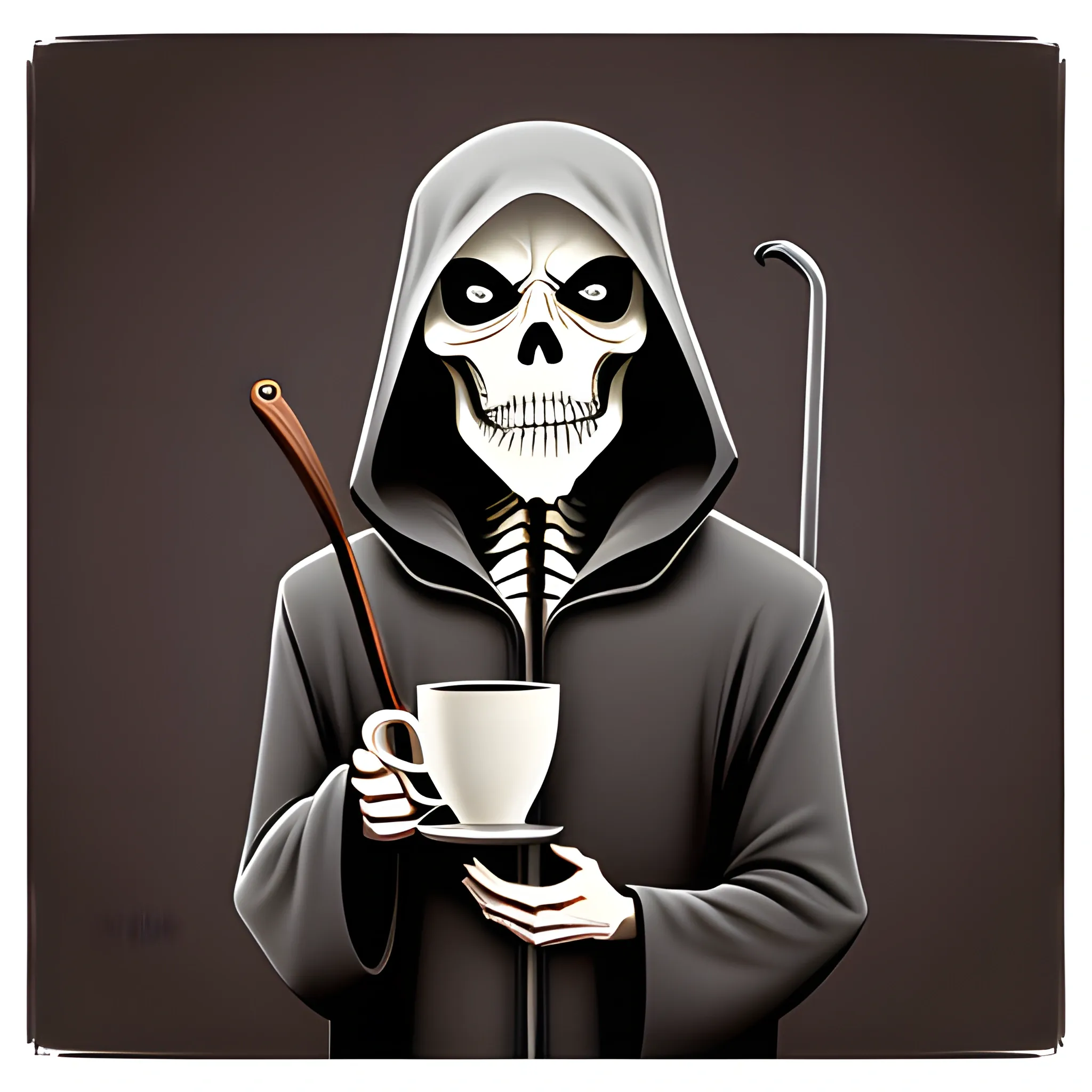 Grim reaper drinking coffee illustrations