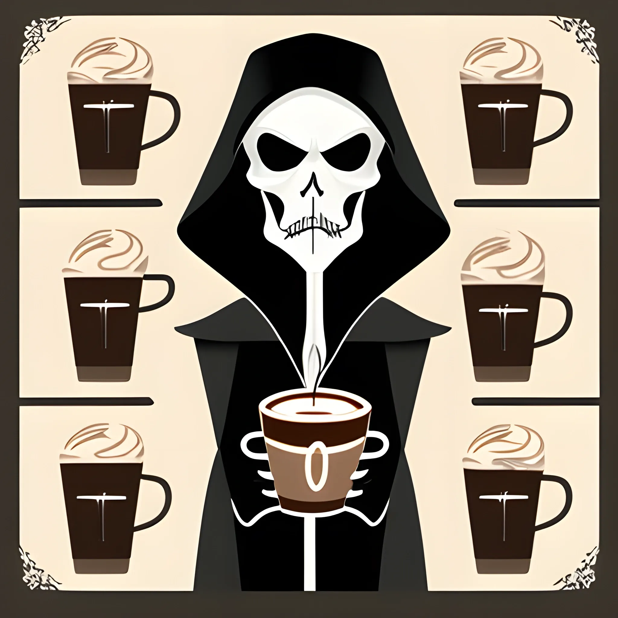 Grim reaper drinking coffee illustrations