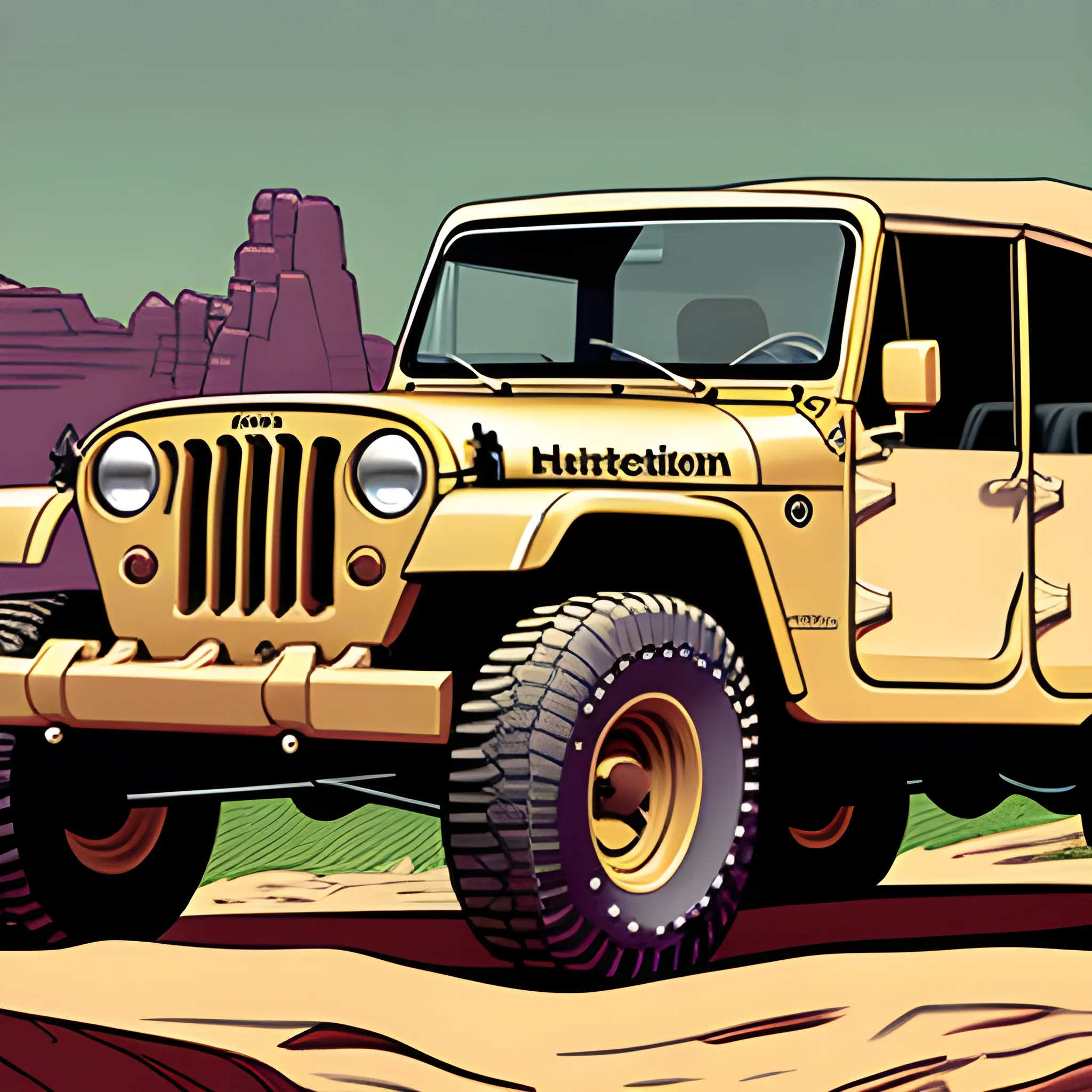 Vintage jeep 4x4 in the rock’s illustration 