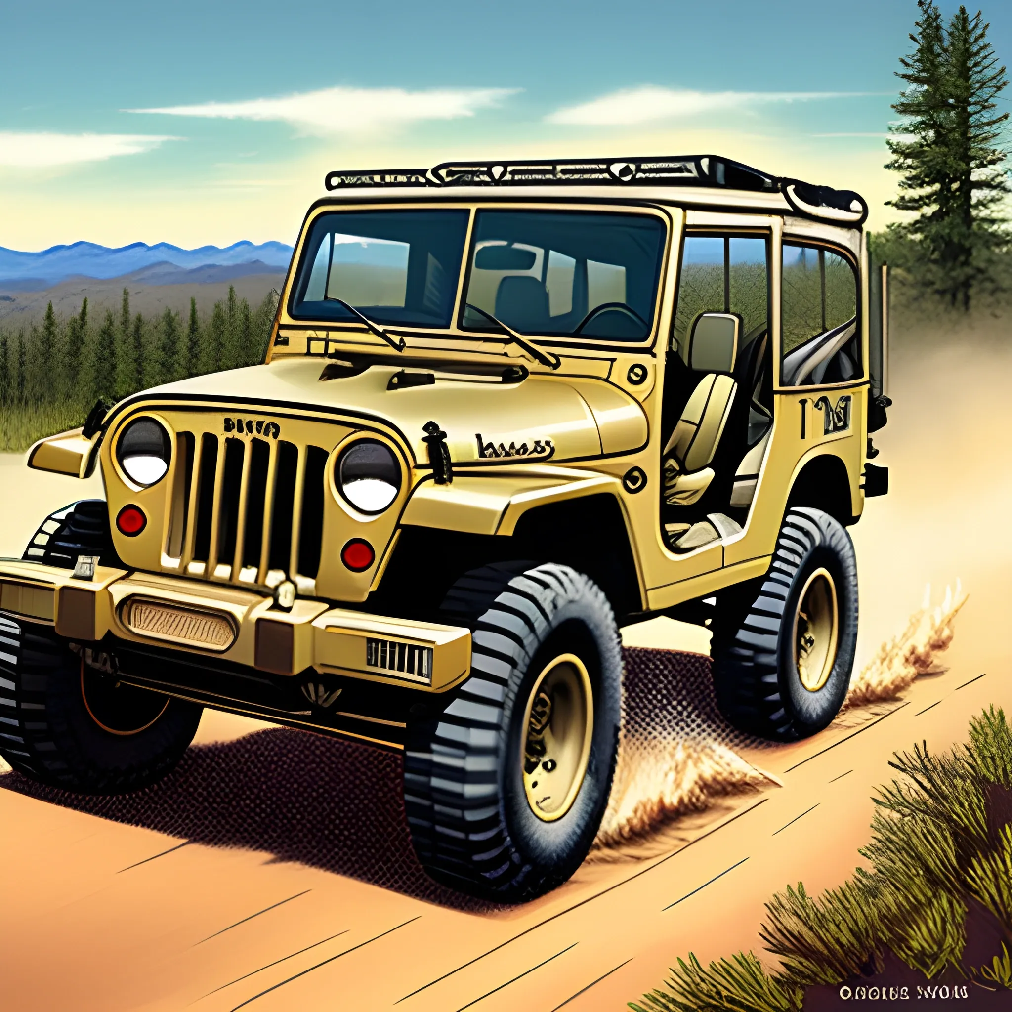 Vintage jeep 4x4 rubicon trail illustration 