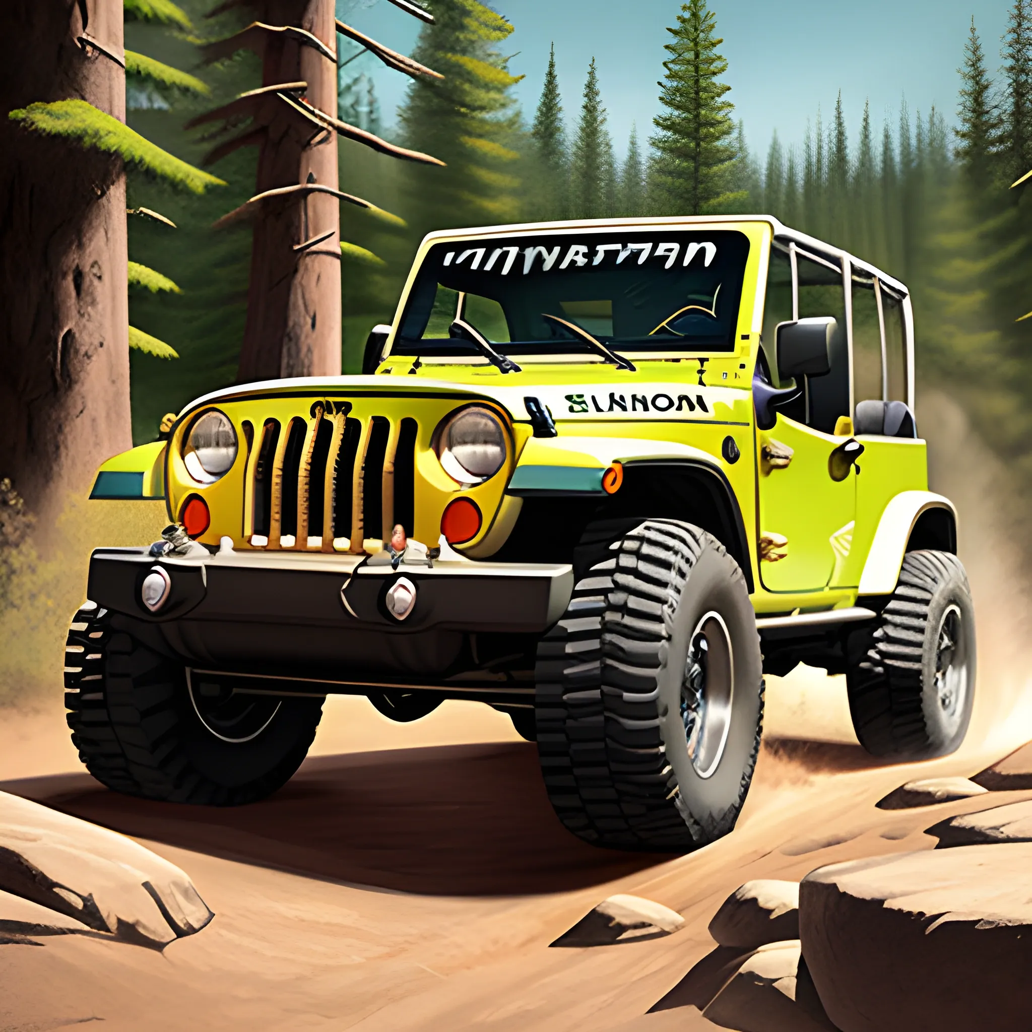 jeep Cj7 4x4 rubicon trail illustration 