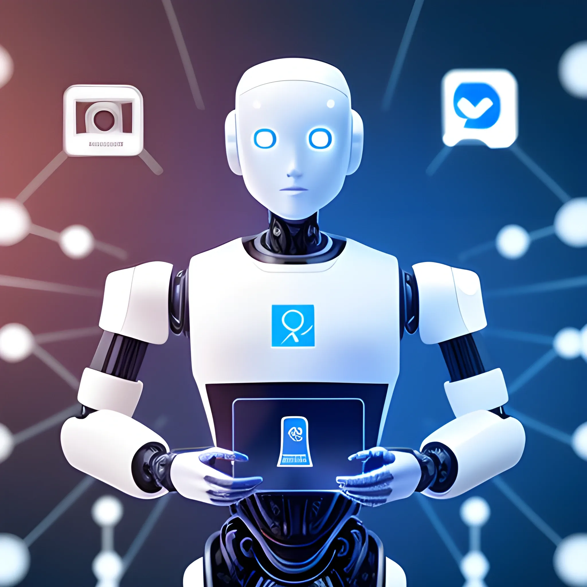 AI robot using a smartphone as symbole for the digital marketing