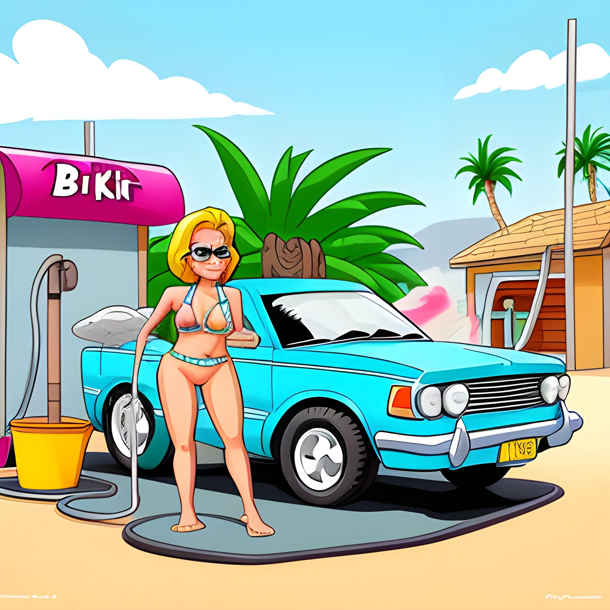 Bikini car wash, Cartoon