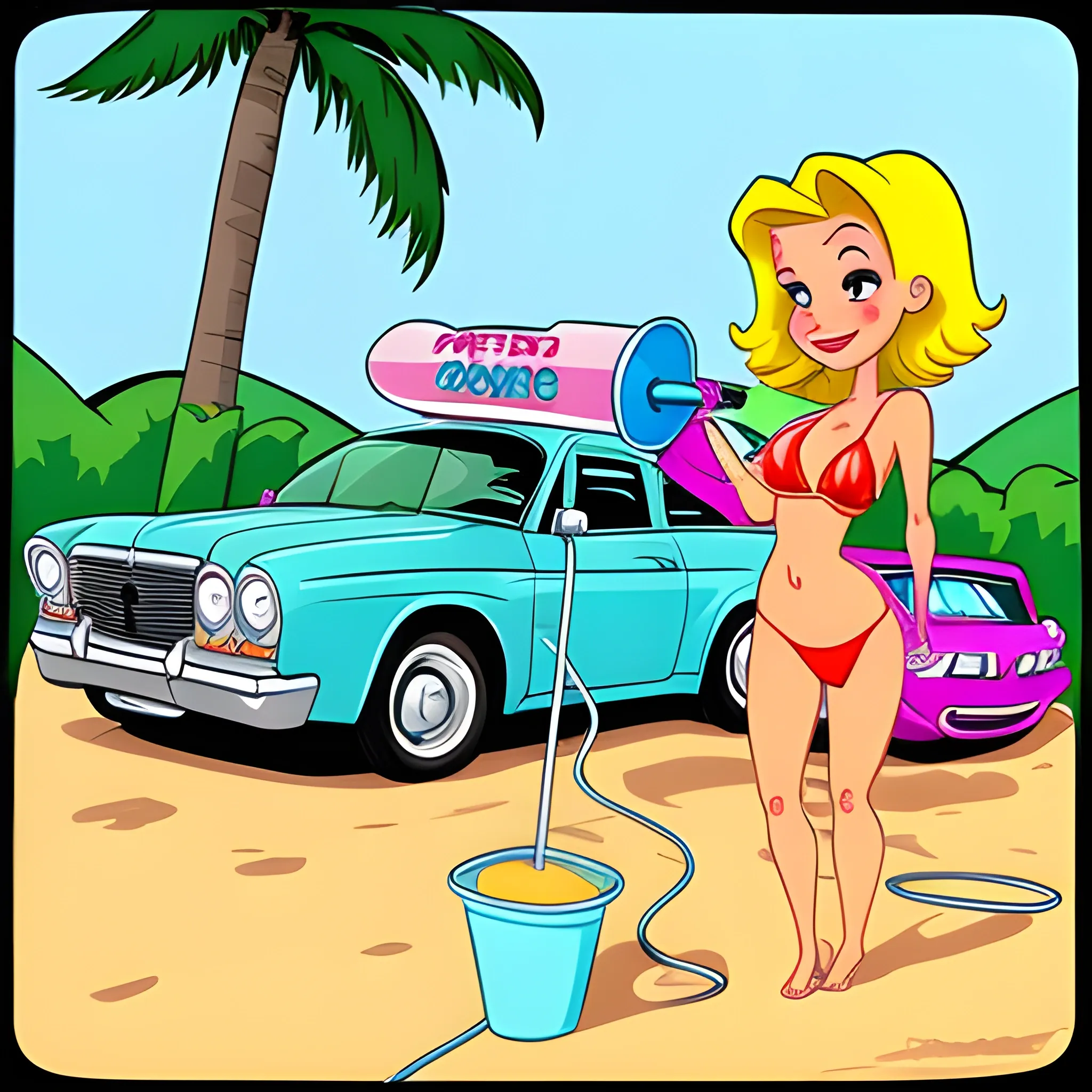 Bikini car wash, Cartoon 