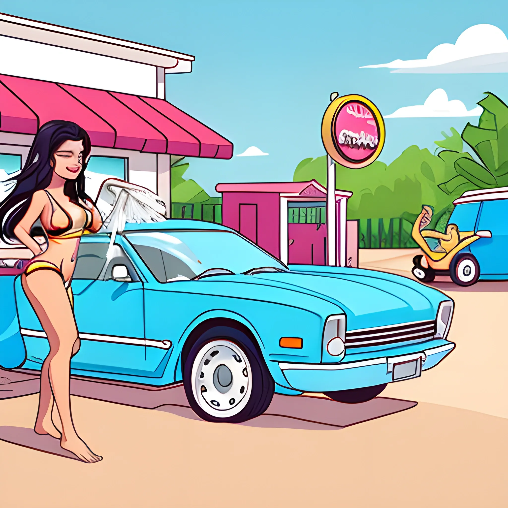 Bikini car wash, illustration 
