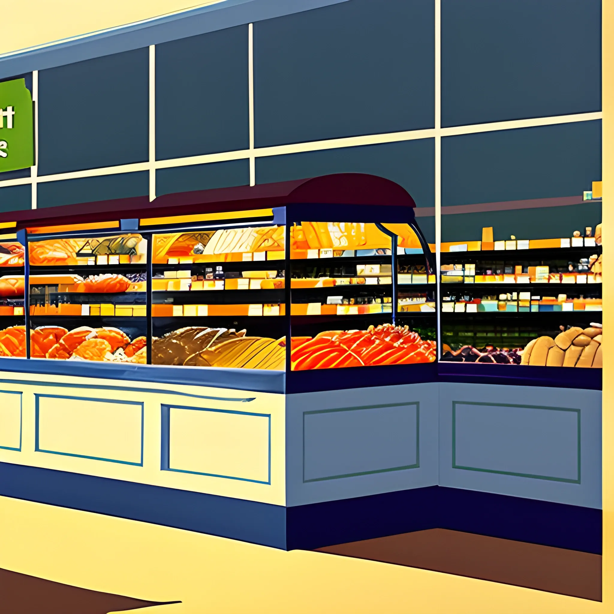 shelves of jars in grocery store, jam, honey, very coherent,  painted by Edward Hopper, painted by James Gilleard