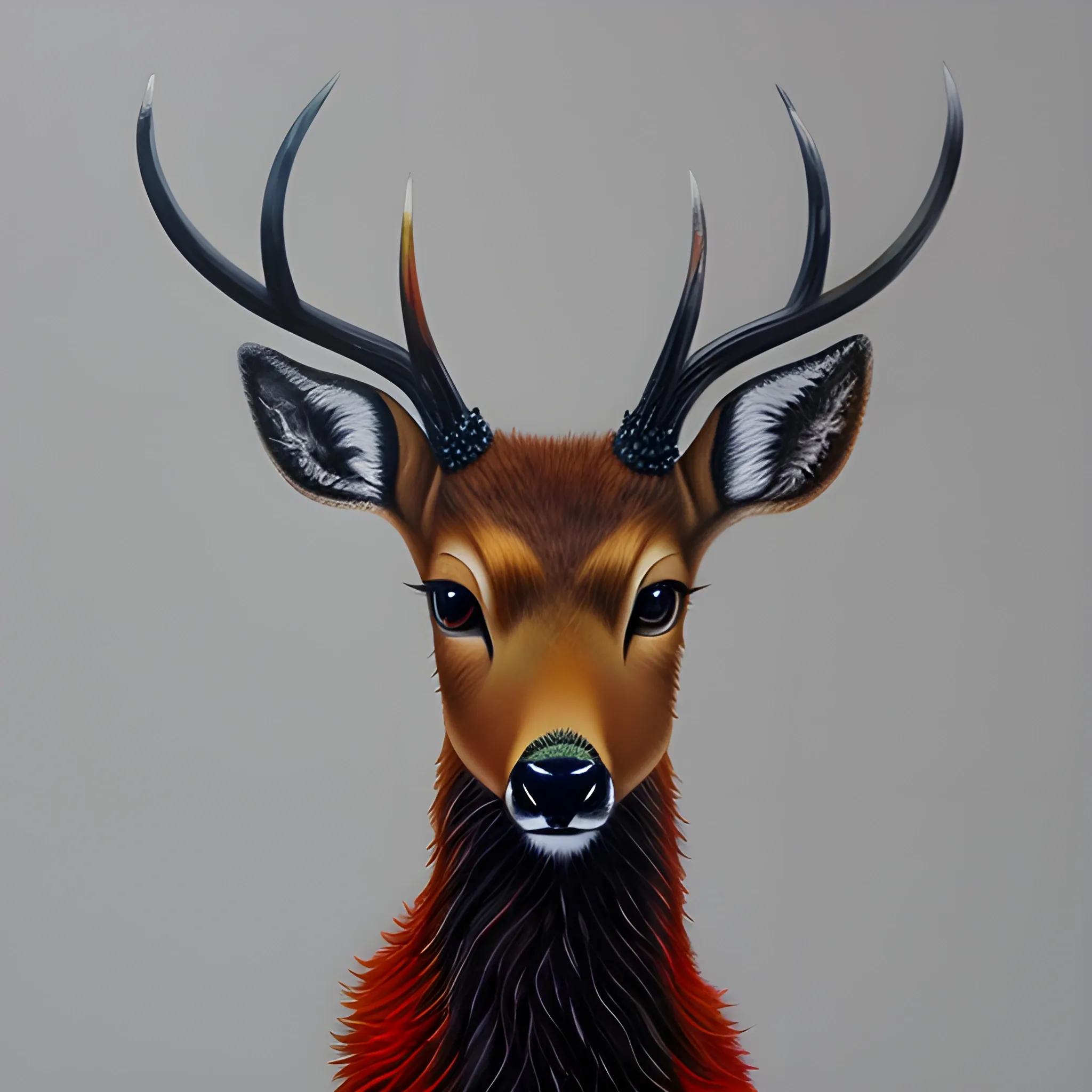 a yung alone deer, in a complete full body, with a small horns, lookin to the left side, with a white ground.
 using, Oil Painting by a child technics 

