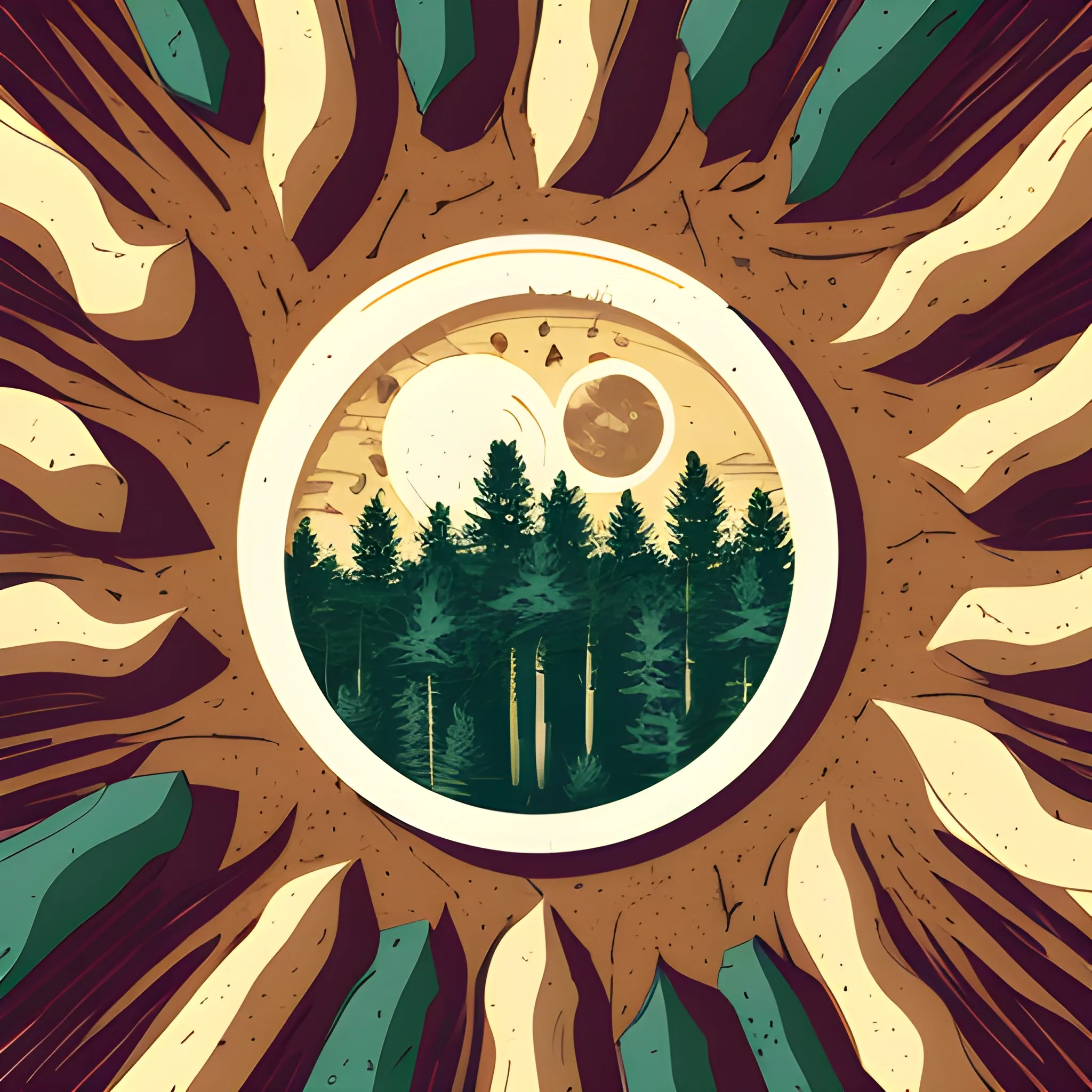 A detailed illustration, pine forest at night, at Cresent Moon, sharp focus , full shot splash, t-shirt graphic design piece of artwork, anime, comic, flat design, colorful shades, highly detailed, clean, vector image, flat white background, isometric, vibrant vector, sticker, anime, vintage, rustic, distressed texture, faded colors, line art, engraving style, background white, no shadows, 16k, focus, deviant art masterpiece.