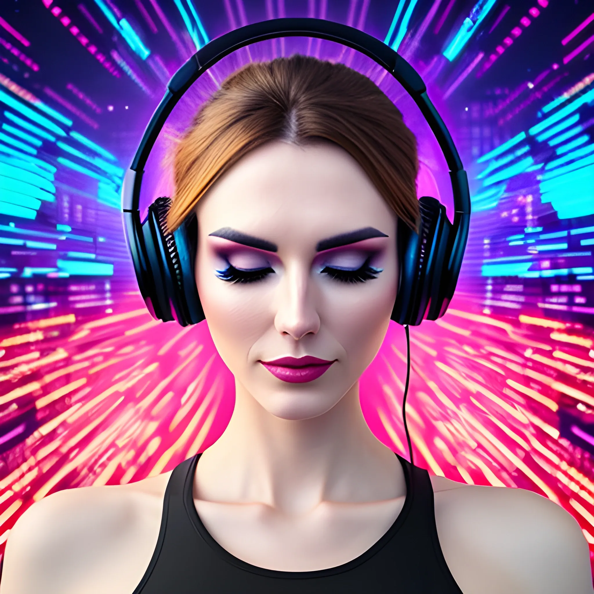 beautiful girl listens to electronic music