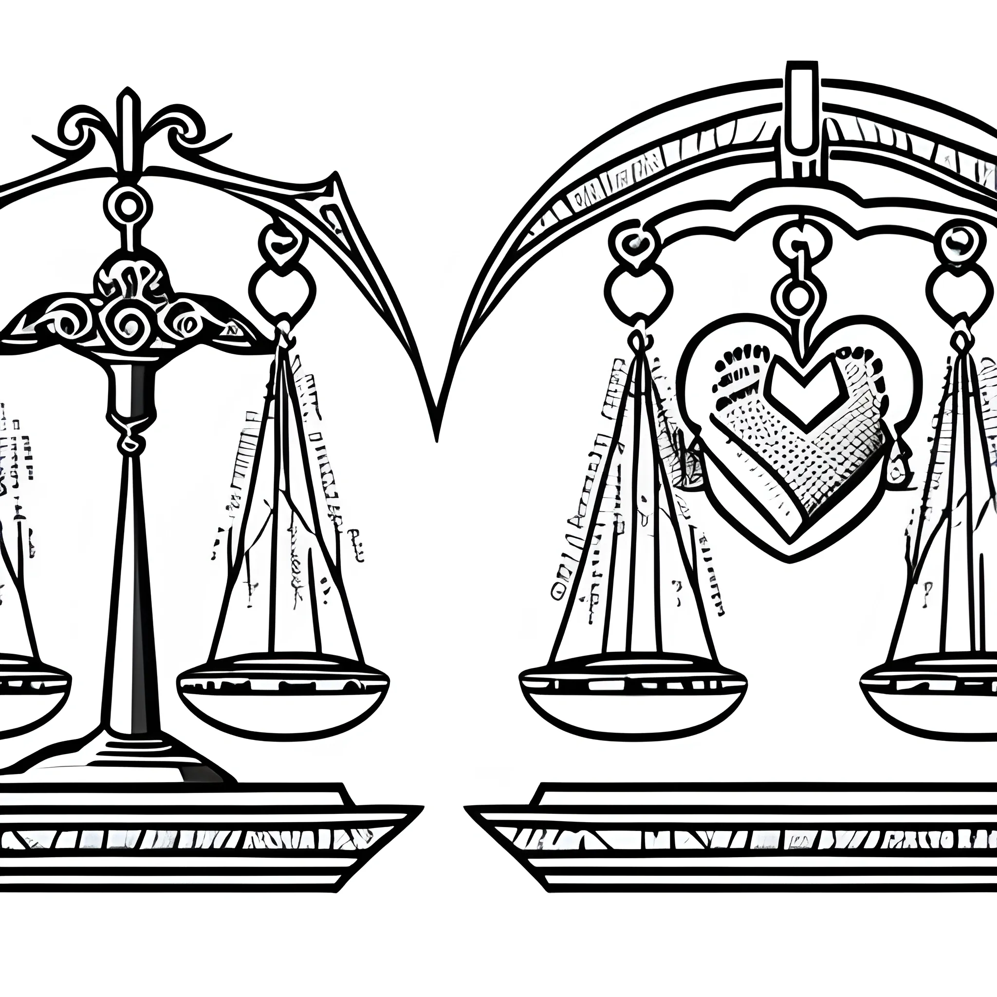 scales of justice with a heart in one side and a brain in the other side, Cartoon