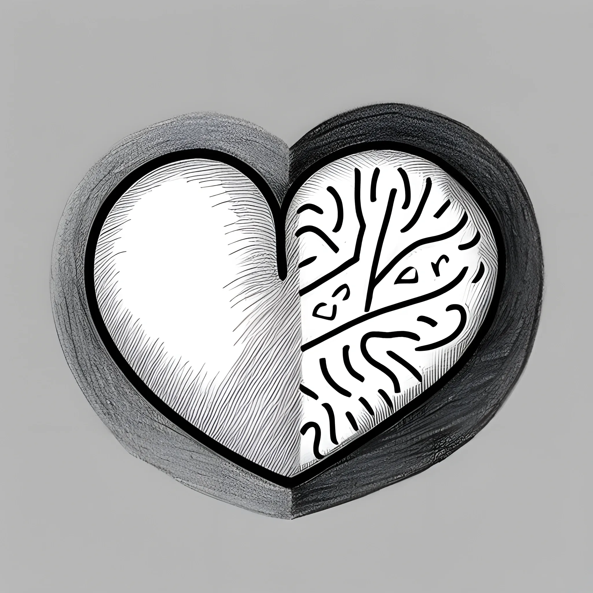 drawing of a heart and next to it a brain, Cartoon