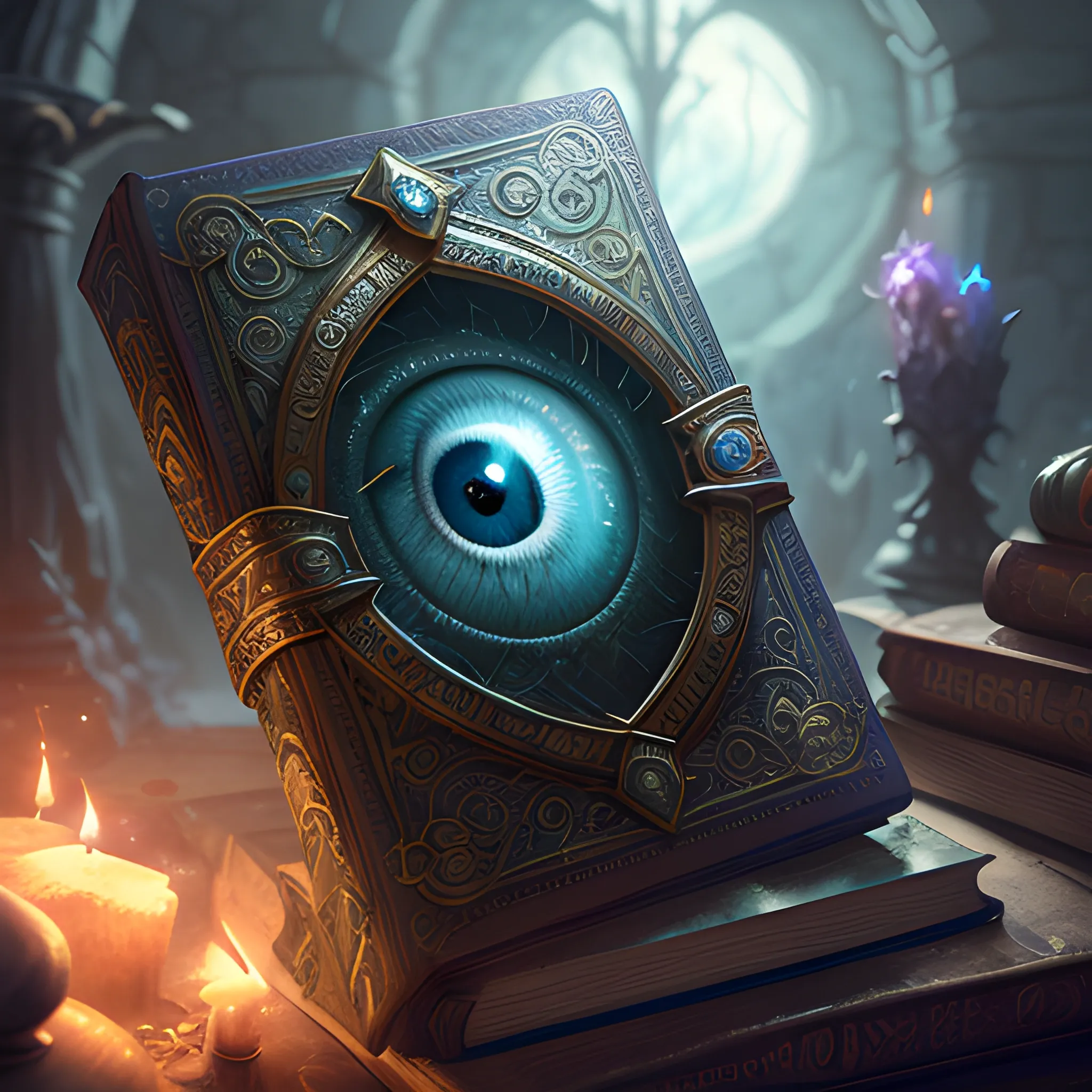book with eye on the cover, magic book, spell book, 8k, high res 