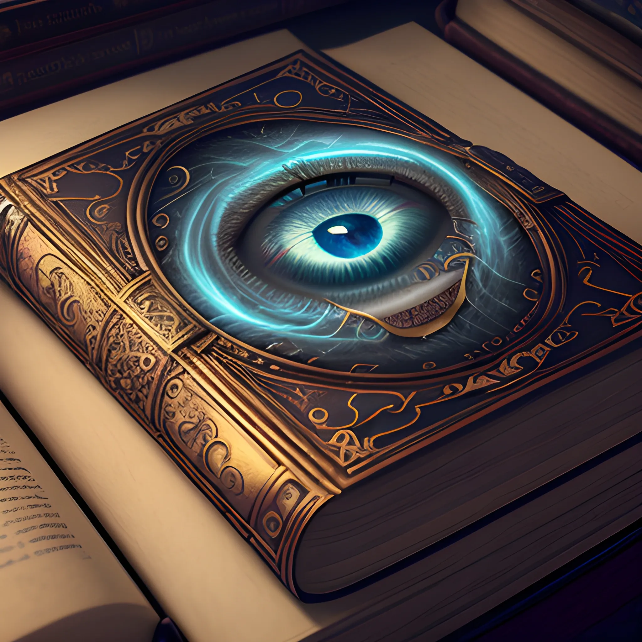 book with eye on the cover, magic book, spell book, 8k, high res 