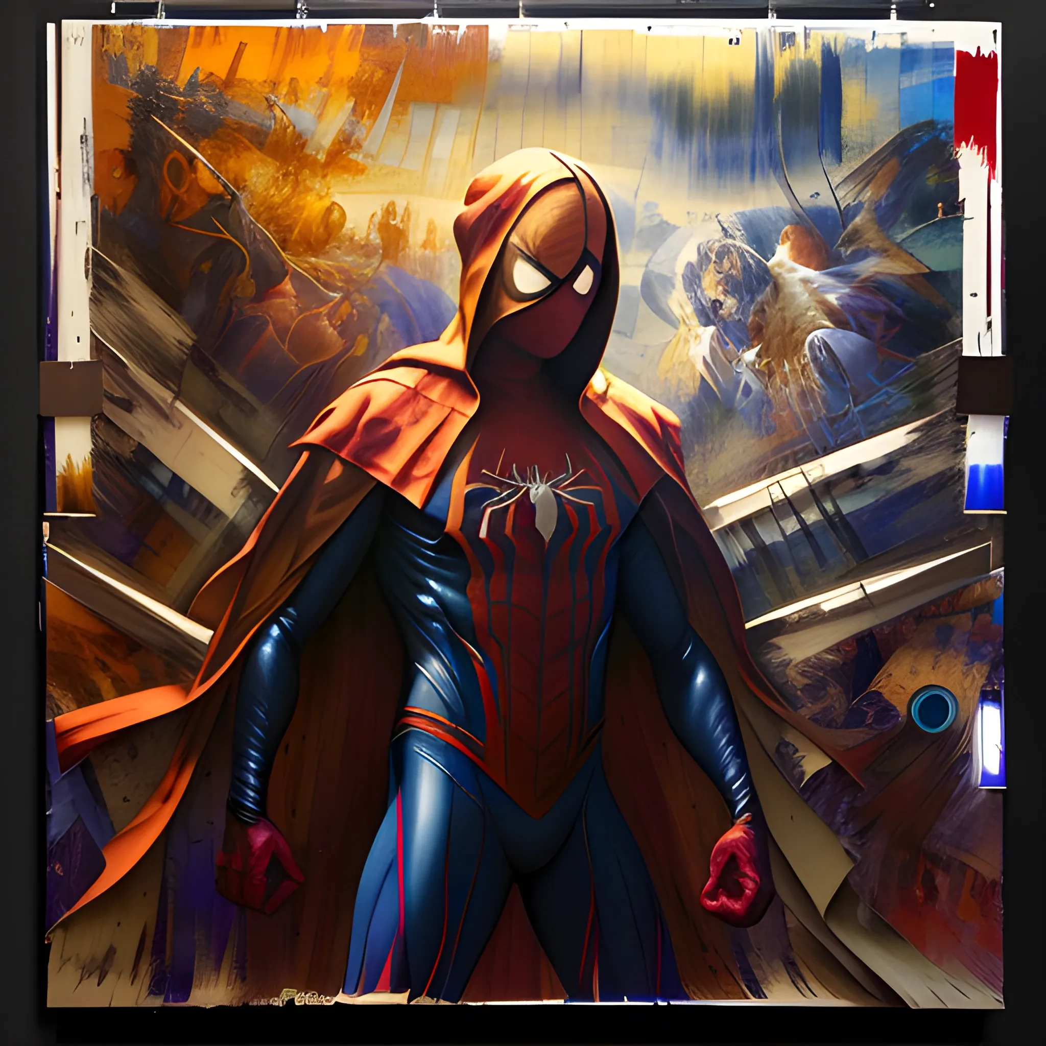 (masterpiece, award winning illustration:1.2), Splash art of Marvel’s Spider-Man, glowing red eyes, black cloak, hooded, at night, Rain, extremely detailed, trending on ArtStation, back lighting, Glow effects, style of Donato Giancola, <lora:add_detail:1>, UHD, HDR, 8K, (Masterpiece:1.5), (best quality:1.5), Water Color