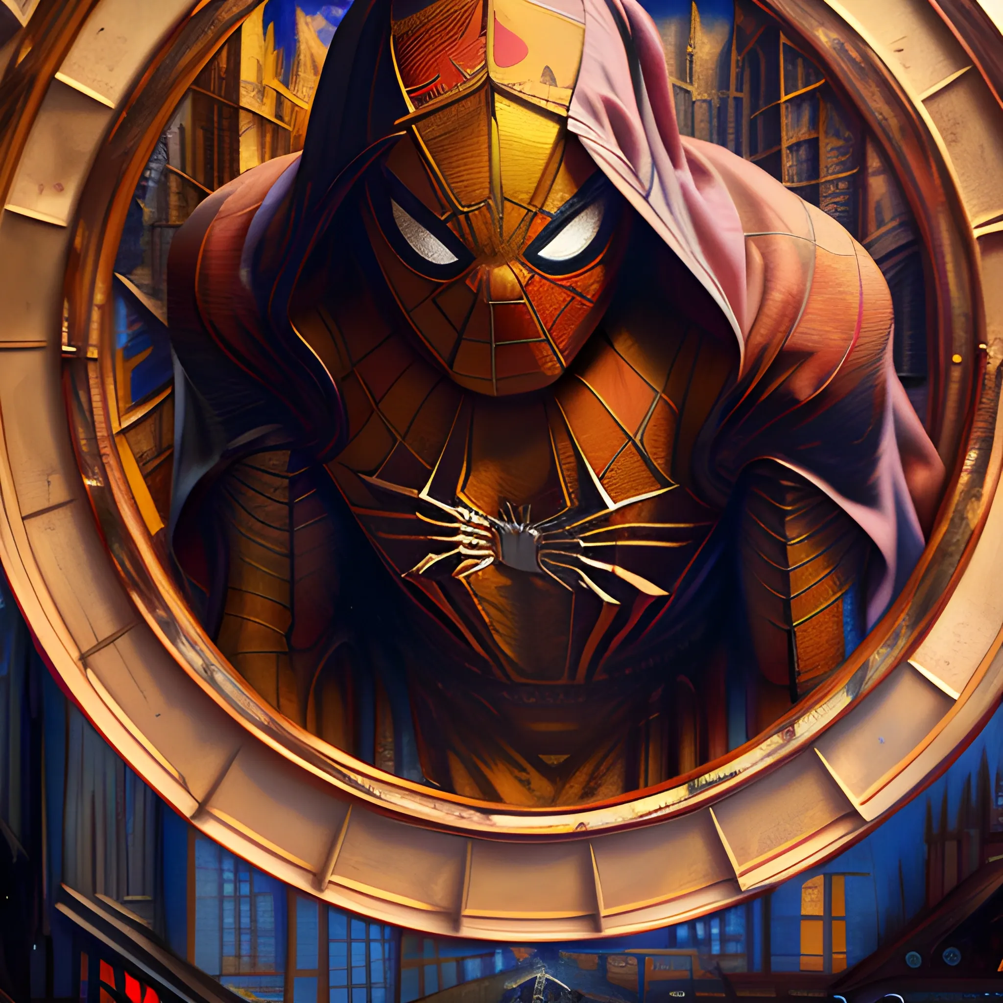 (masterpiece, award winning illustration:1.2), Marvel’s Spider-Man, glowing red eyes, black cloak, hooded, at night, Rain, extremely detailed, trending on ArtStation, back lighting, Glow effects, style of Donato Giancola, <lora:add_detail:1>, UHD, HDR, 8K, (Masterpiece:1.5), (best quality:1.5)