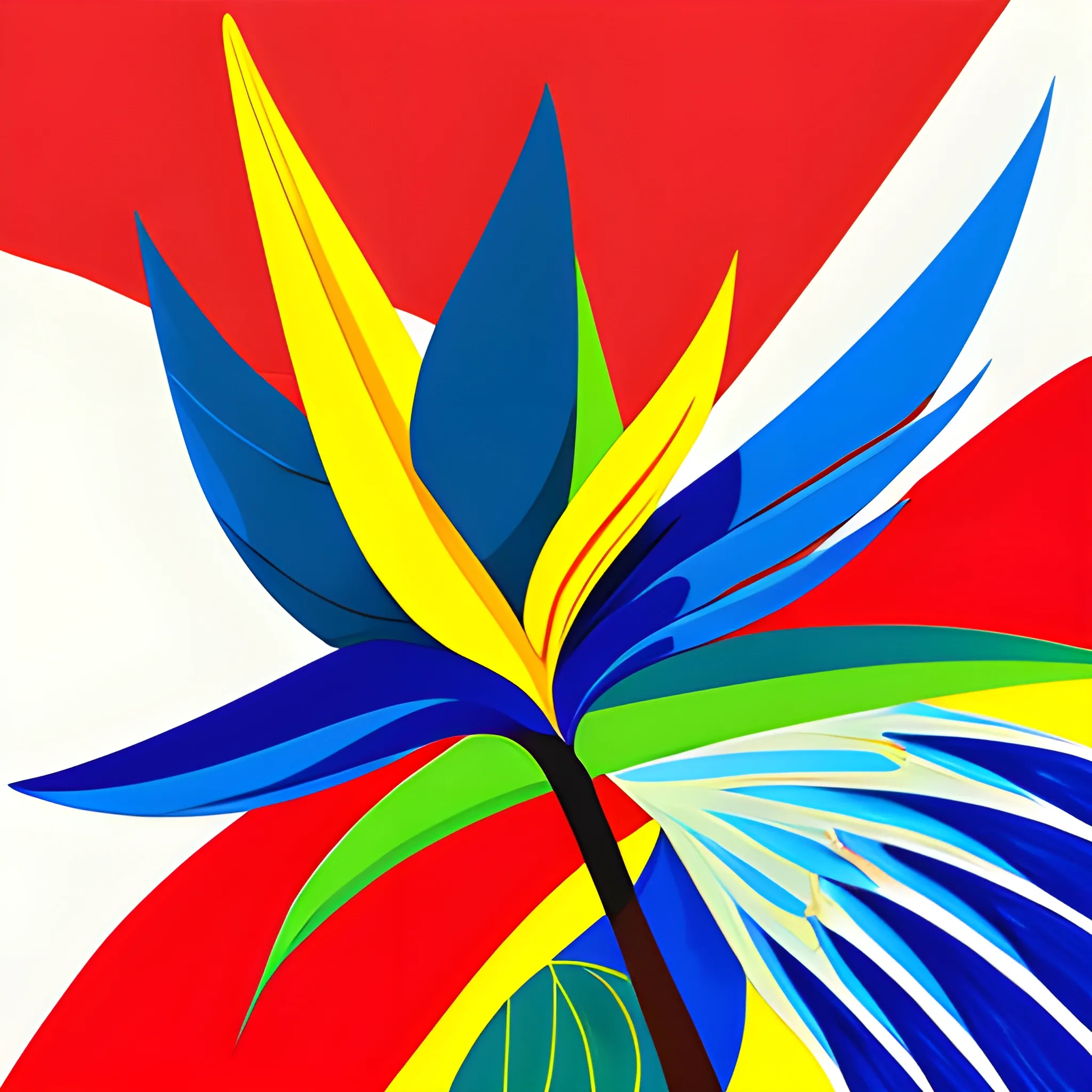 3D colorful bird of paradise plants in bold and contrasting colors, on a white background in the style of anime, disney, roy lichtenstein, illustration, oil painting, on a white background
