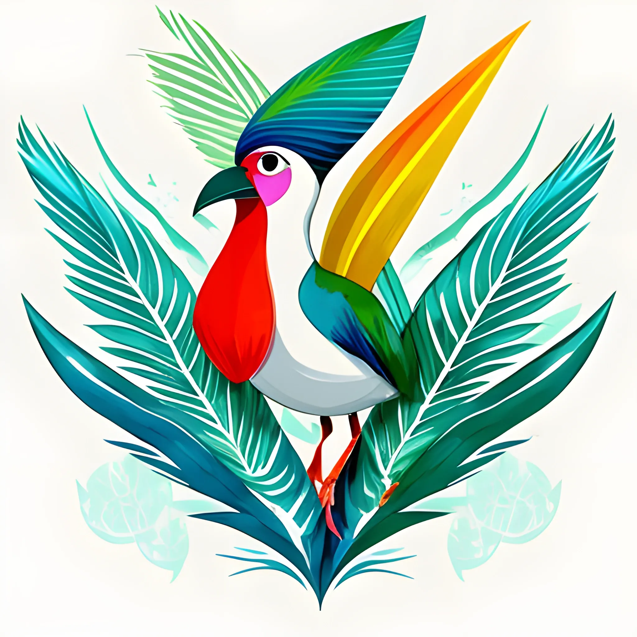 3D colorful bird of paradise plants in bold and contrasting colors, on a white background in the style of anime, disney, shepherd fairey, illustration, water color, on a white background
