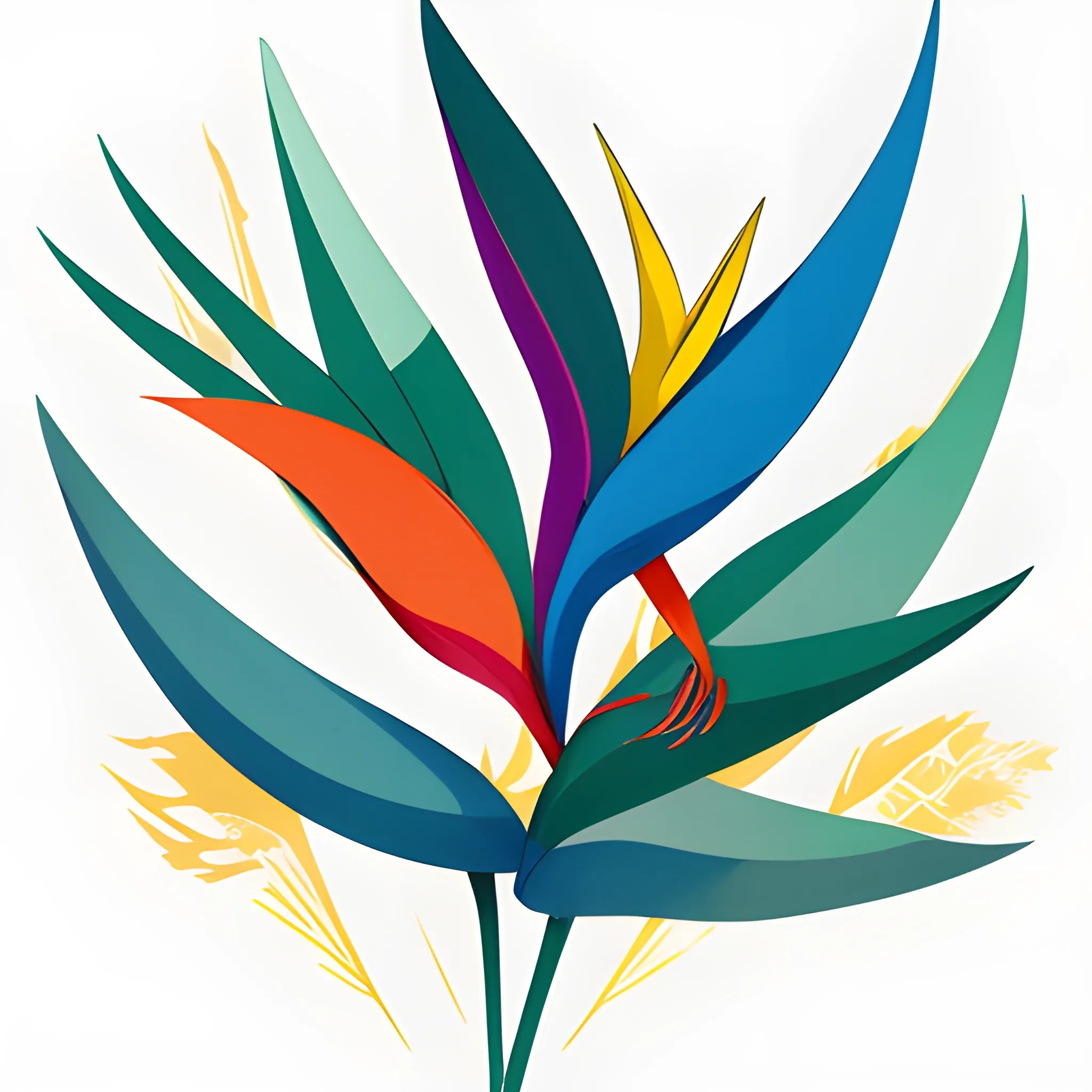 3D colorful bird of paradise plants in bold and contrasting colors, on a white background in the style of anime, disney, shepherd fairey, illustration, water color, on a white background
