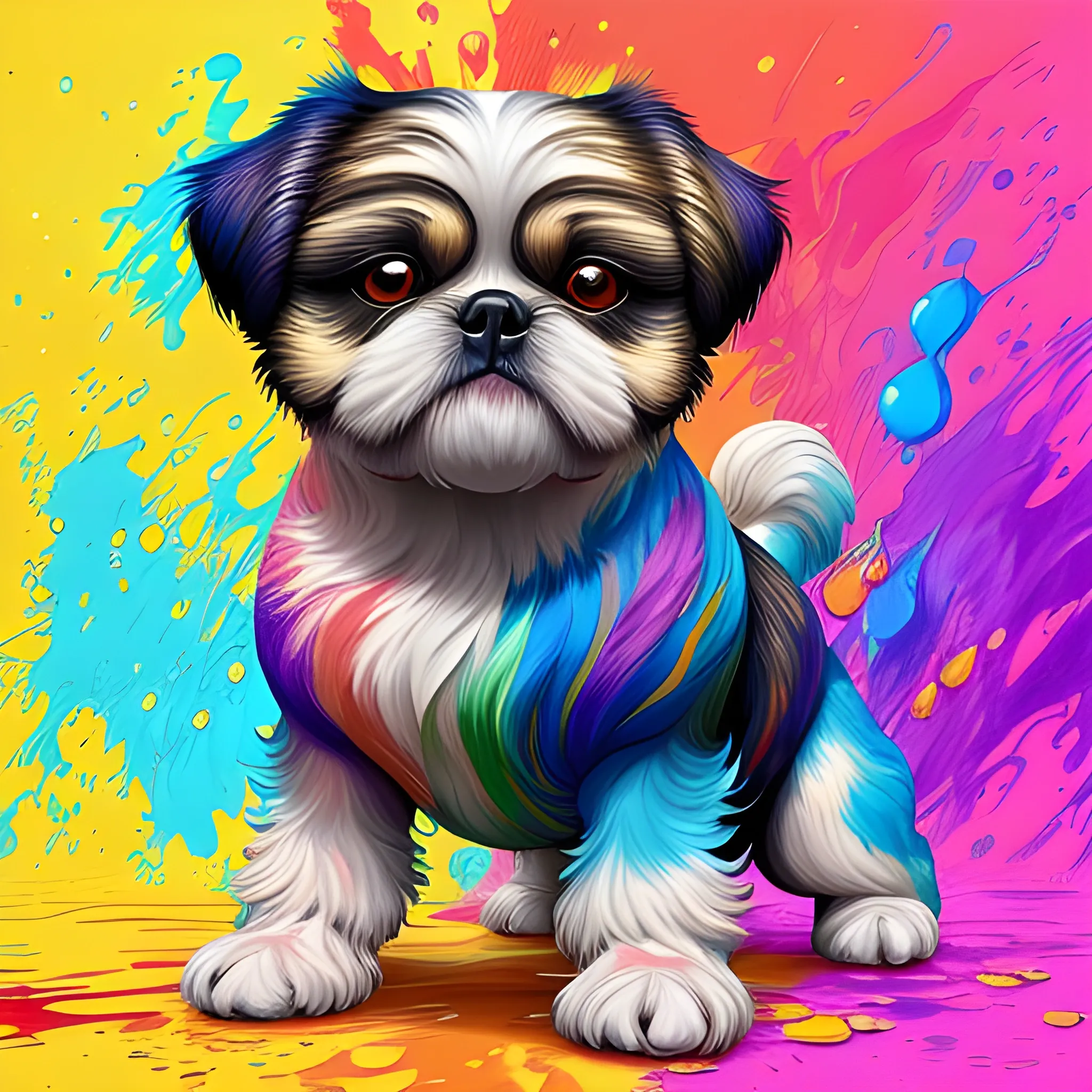 splash art by megan ducanson, a liquid shihtzu made of colours, splash style of colourful paint, hyperdetailed intricately detailed, fantastical, intricate detail, splash screen, complementary colours, fantasy, concept art, 8k resolution, DeviantArt masterpiece