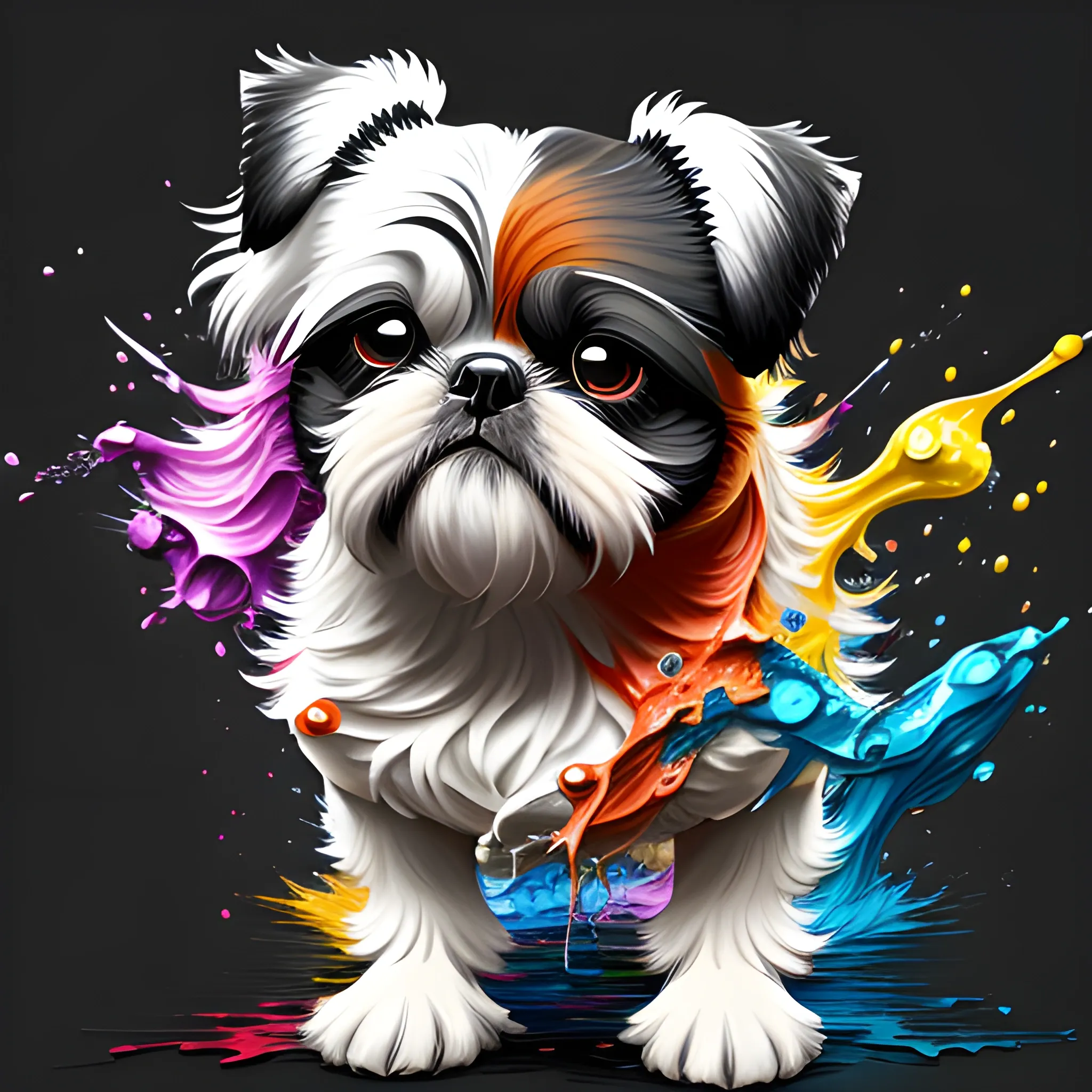 splash art, a liquid shihtzu made of colours, splash style of colourful paint, hyperdetailed intricately detailed, fantastical, intricate detail, splash screen, complementary colours, fantasy, concept art, 8k resolution