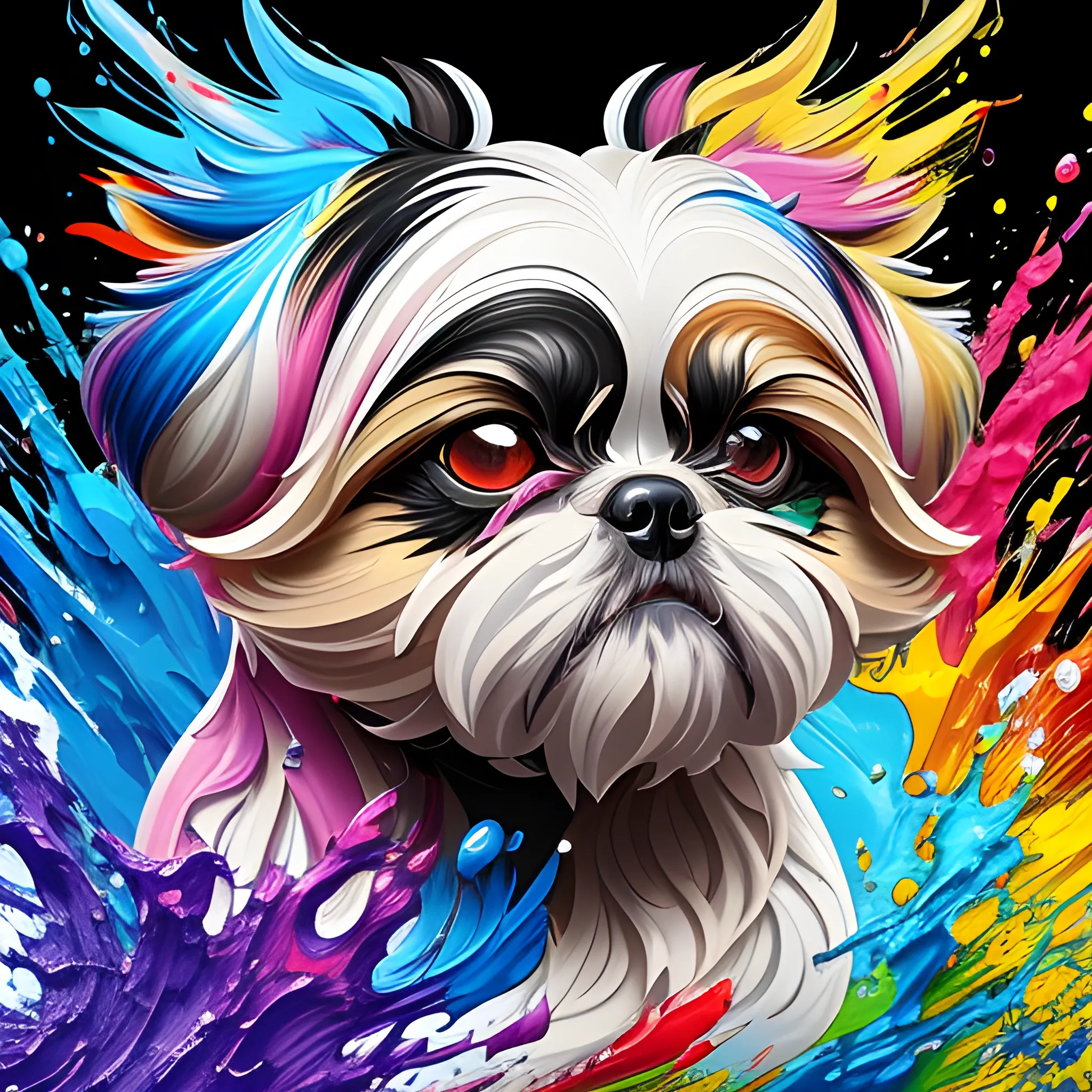 splash art, a colorful liquid shihtzu, splash style of colourful paint, hyperdetailed intricately detailed, fantastical, intricate detail, splash screen, complementary colours, fantasy, concept art, 8k resolution