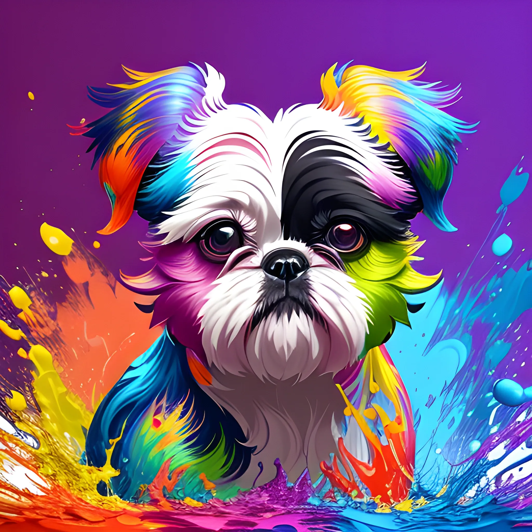 splash art, a colorful liquid shihtzu, splash style of colourful paint, hyperdetailed intricately detailed, fantastical, intricate detail, splash screen, complementary colours, fantasy, concept art, 8k resolution