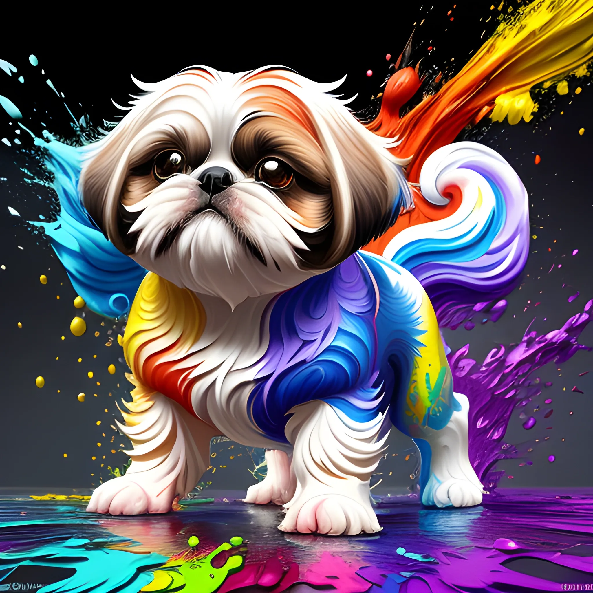 splash art, a colorful liquid shihtzu, splash style of colourful paint, hyperdetailed intricately detailed, fantastical, intricate detail, splash screen, complementary colours, fantasy, concept art, 8k resolution