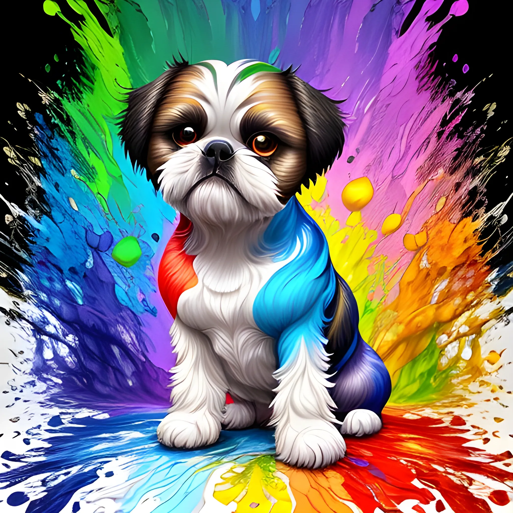 splash art by megan ducanson, a liquid shihtzu made of colours, splash style of colourful paint, hyperdetailed intricately detailed, fantastical, intricate detail, splash screen, complementary colours, fantasy, concept art, 8k resolution, DeviantArt masterpiece