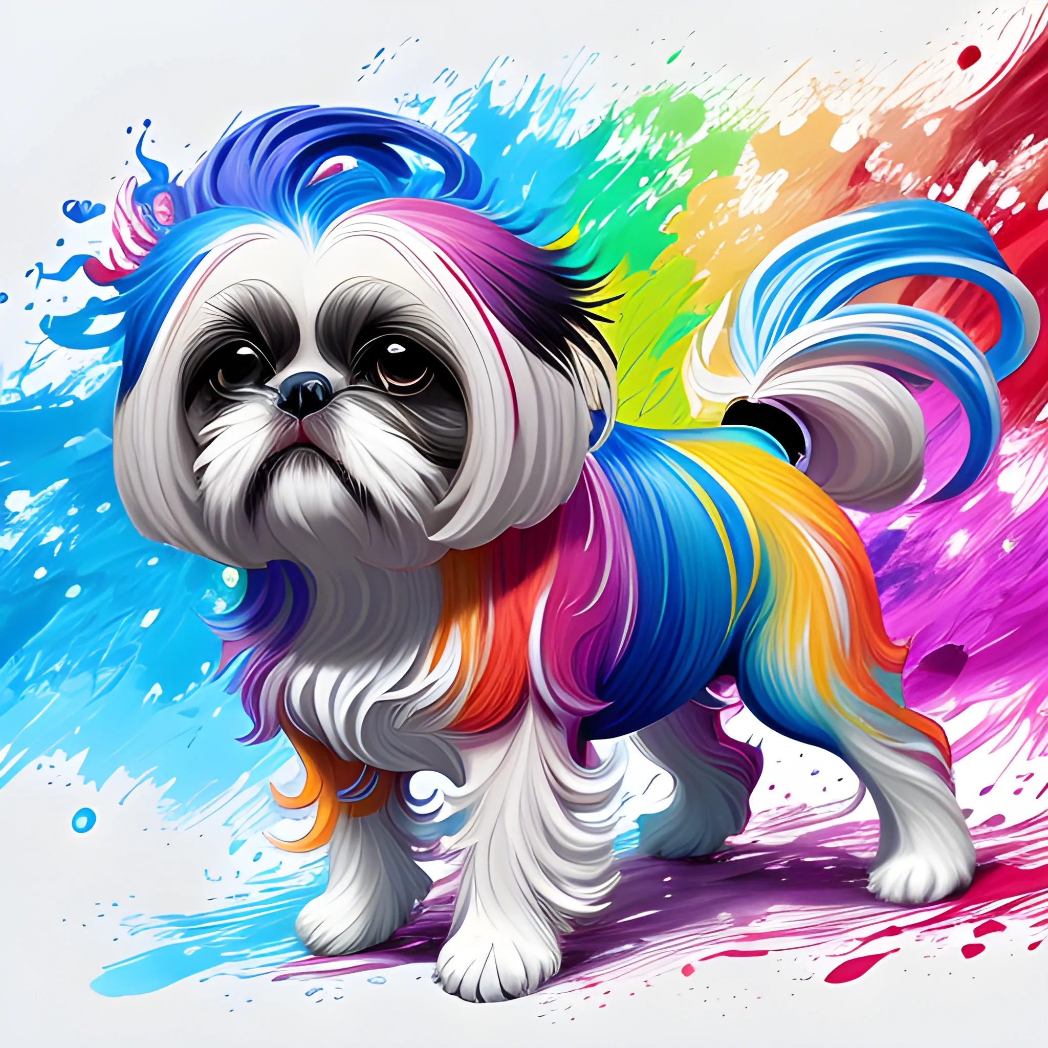 splash art, a colorful liquid shihtzu with long hair, splash style of colourful paint, hyperdetailed intricately detailed, fantastical, intricate detail, splash screen, complementary colours, fantasy, concept art, 8k resolution