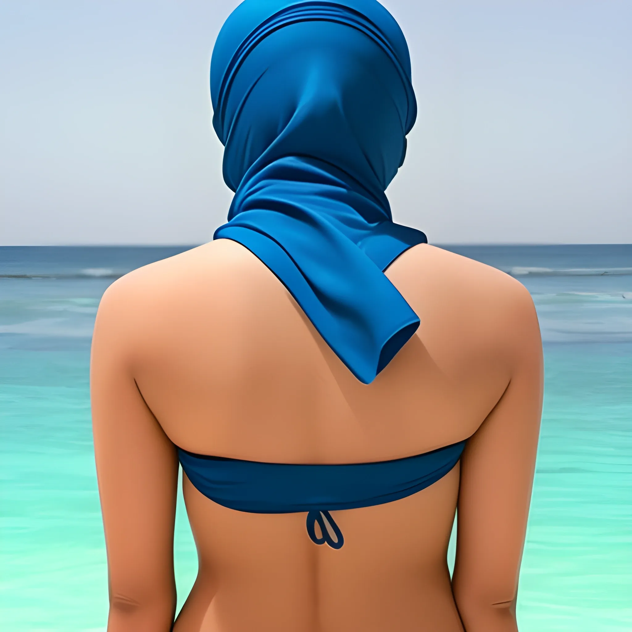 sexy hijab babe in bikini showing back bent showing face