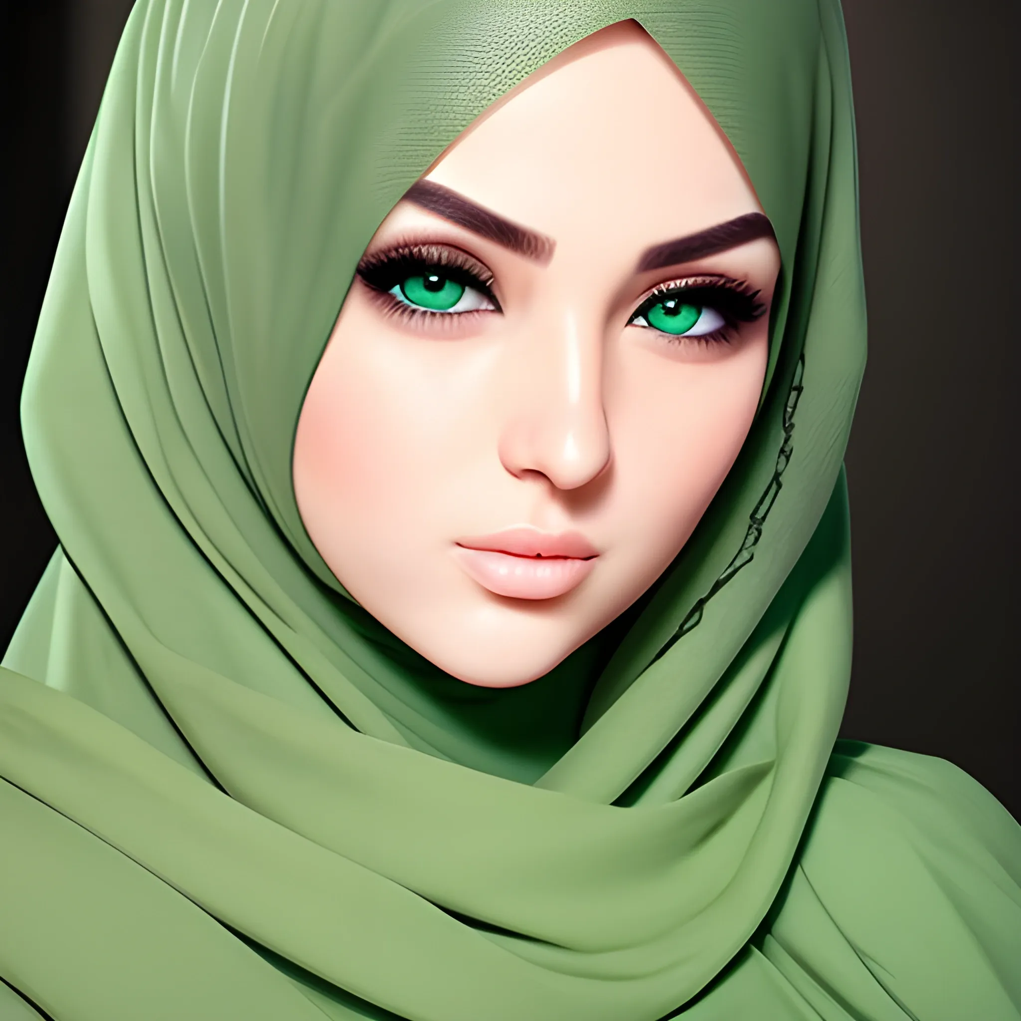 fit hot hijab babe beautiful green eyes side pose masterpiece ar