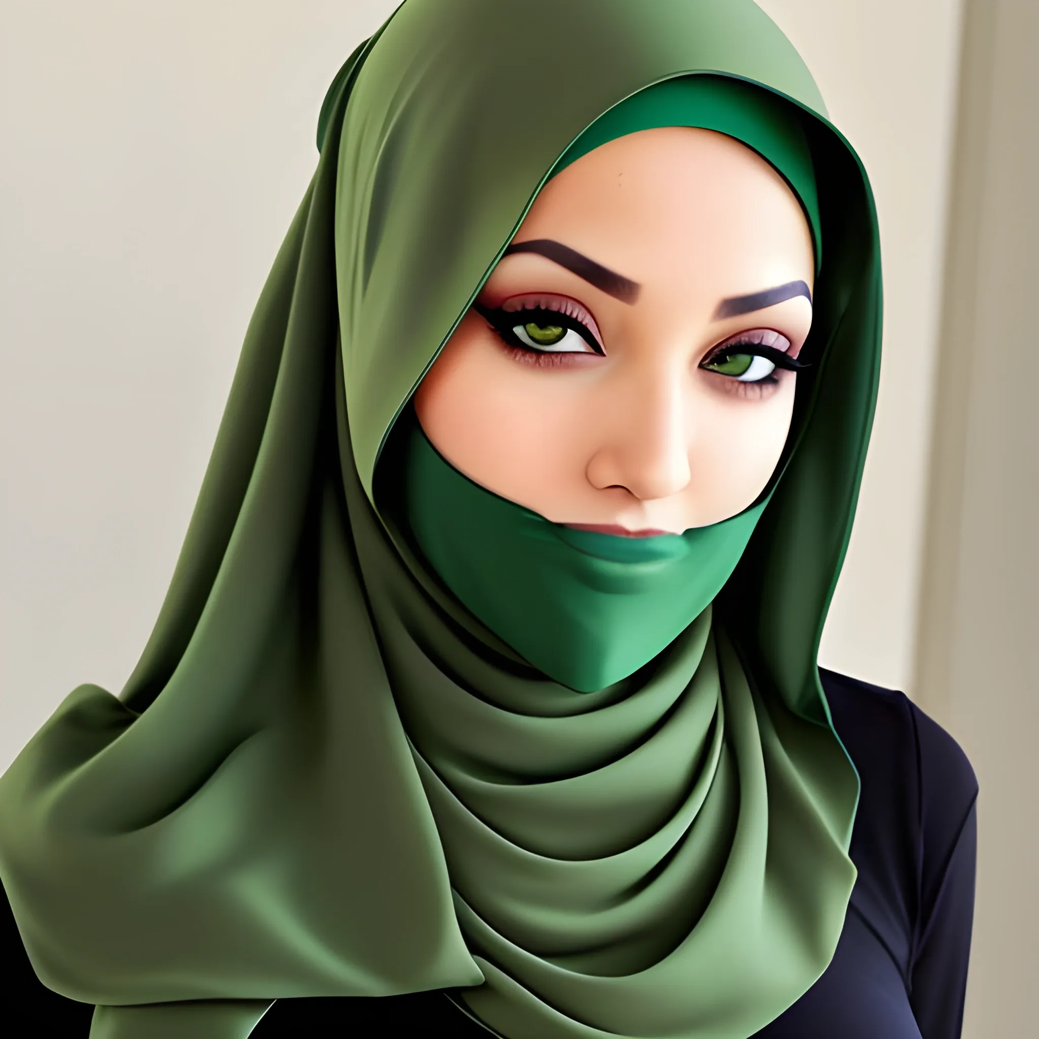 2 sexy hijab babes model face green eyes - Arthub.ai