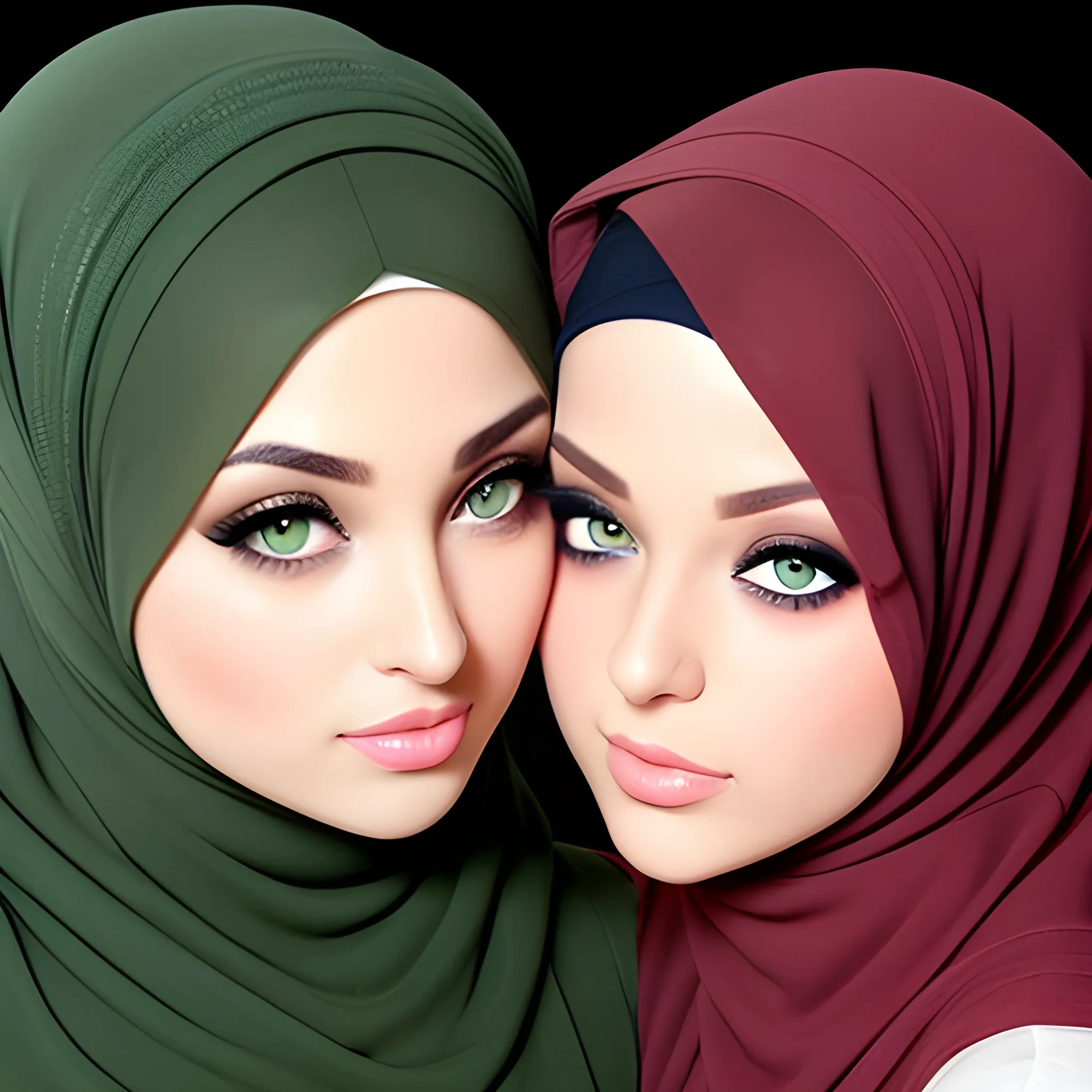 Two Sexy Hijab Babes Model Face Green Eyes Kissing Arthub Ai