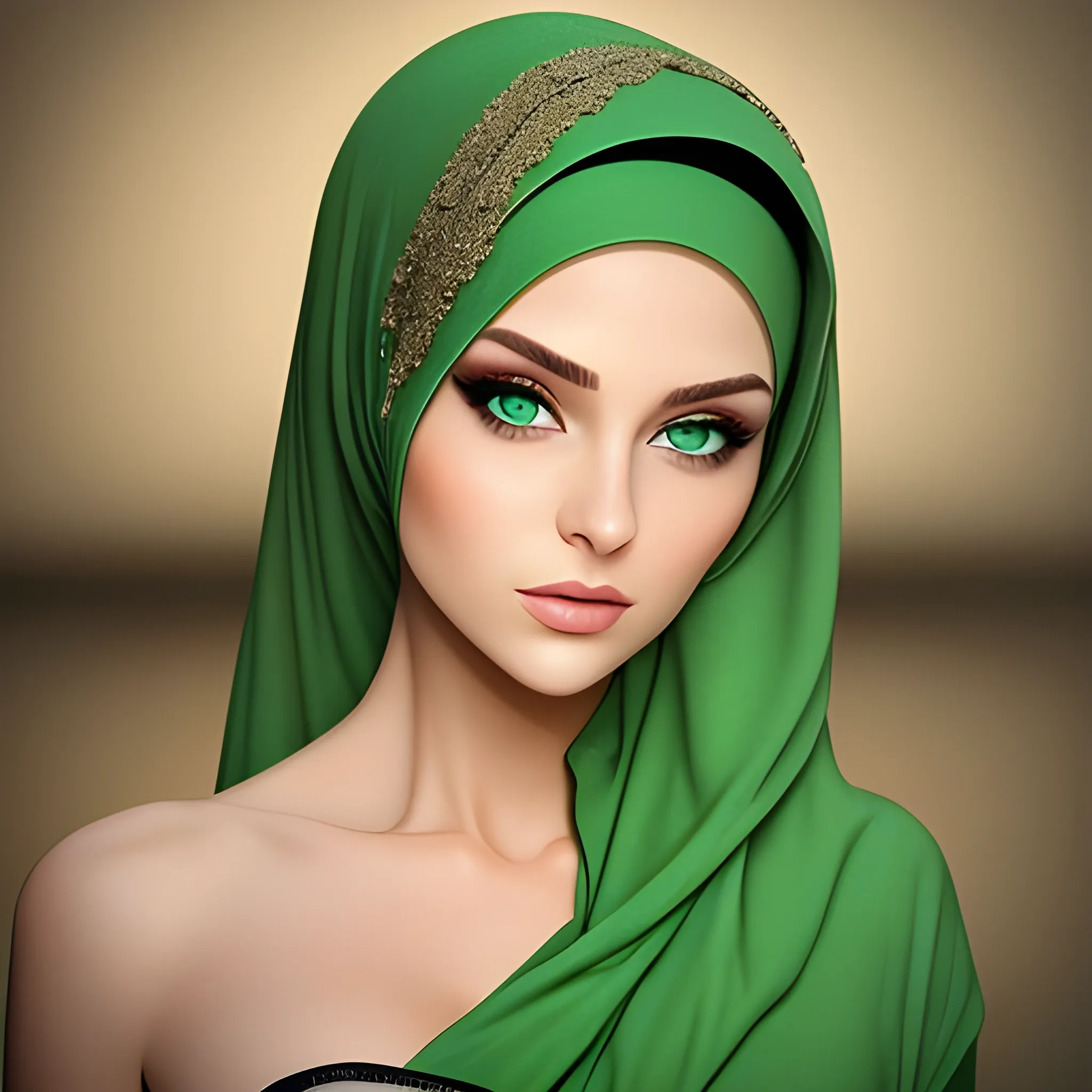 fit hot hijab babe beautiful green eyes elegant pose masterpiece art 